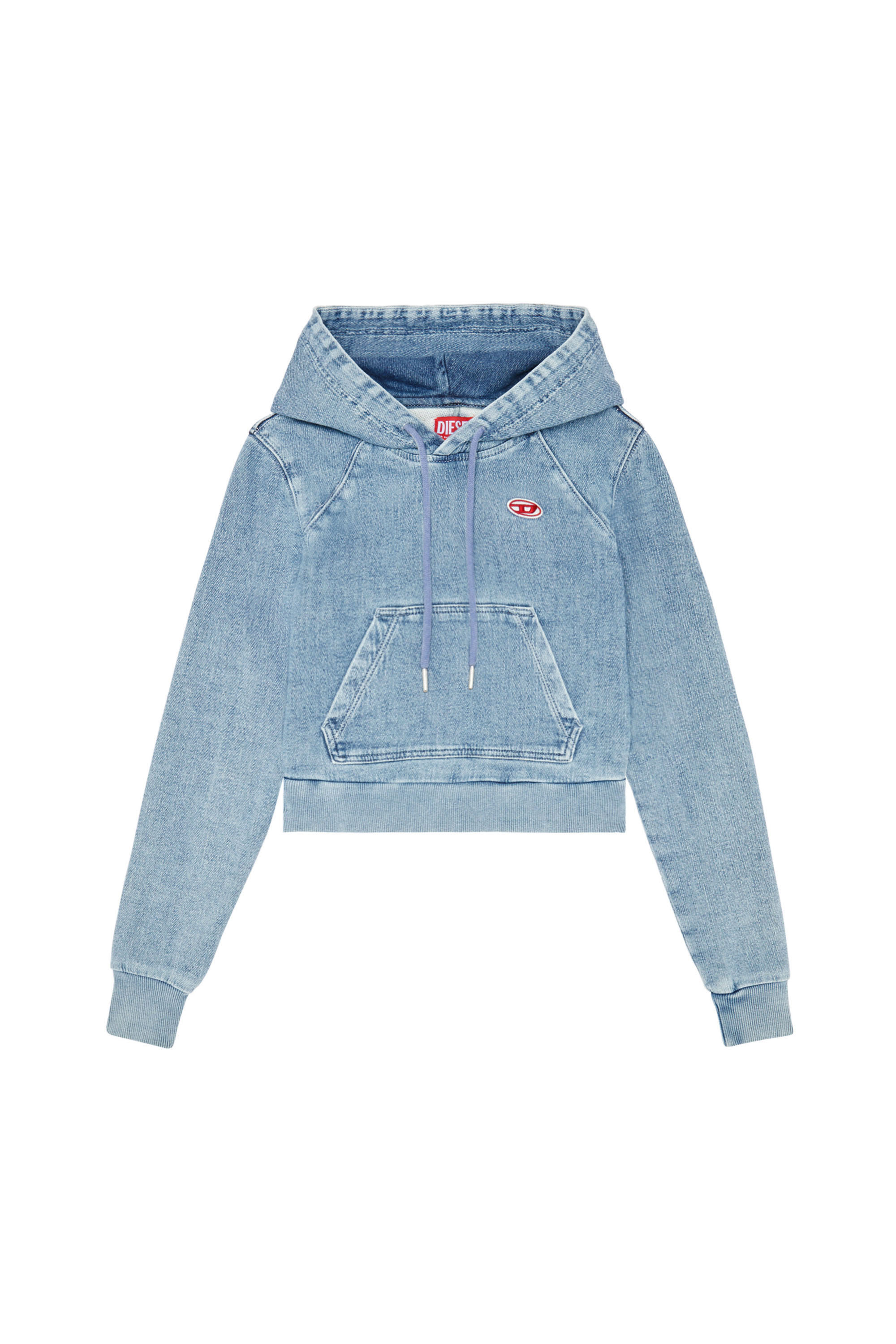 Diesel - D-ANGY TRACK DENIM HOODIE, Felpa corta con cappuccio in Track Denim Donna in Blu - 2