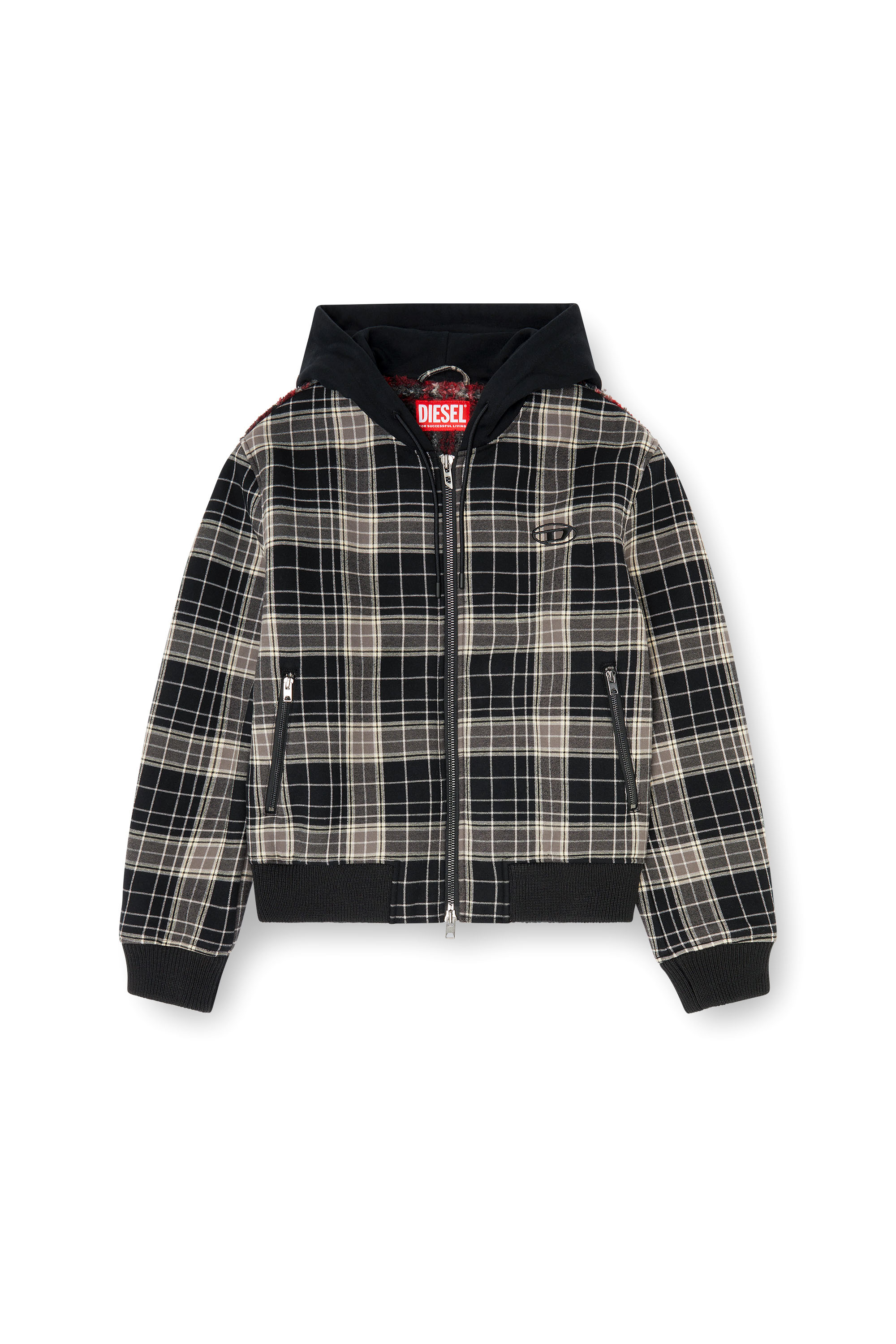 Diesel - W-KUNST, Bomber in flanella a quadri con interno in teddy Uomo in Multicolor - 3