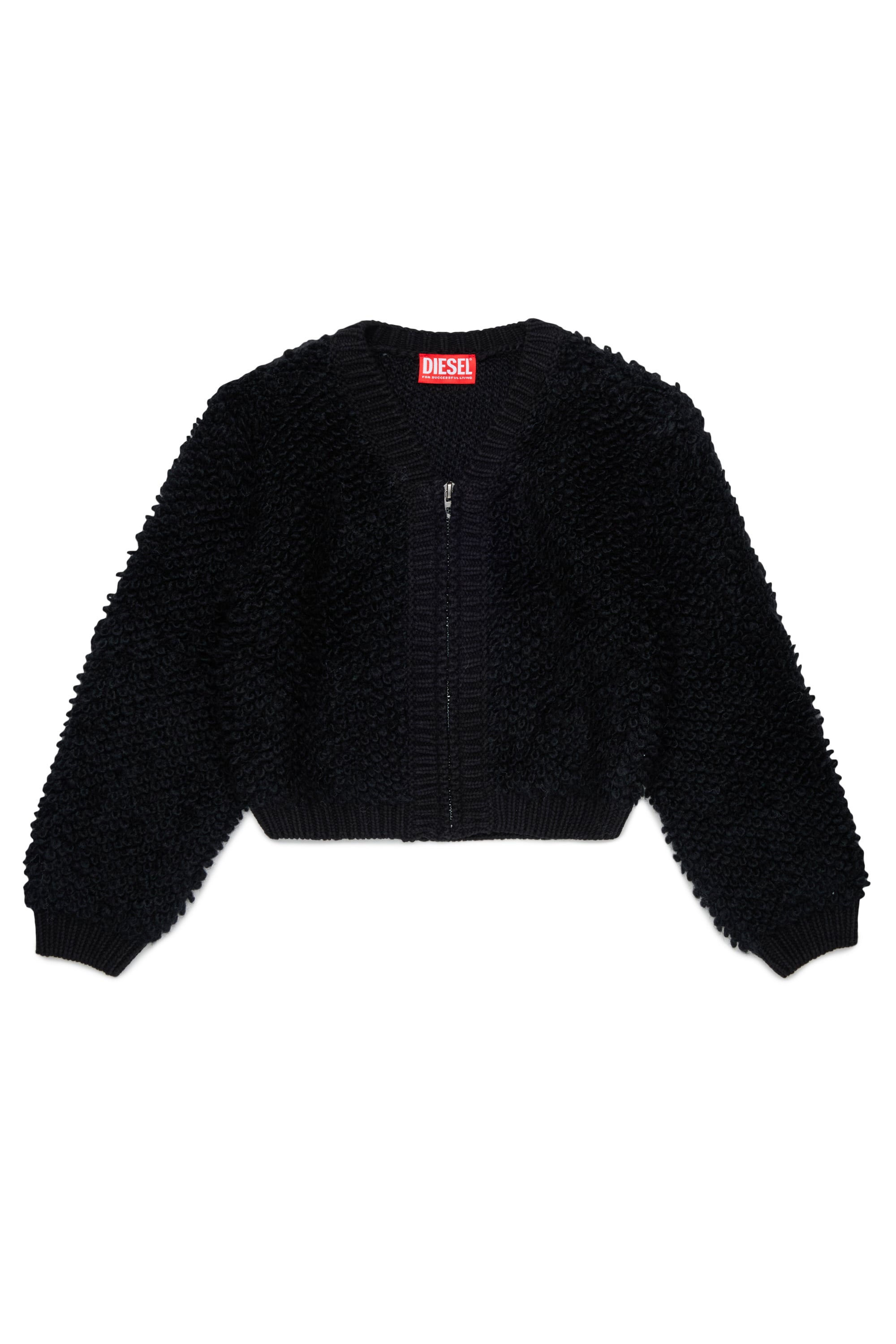 Diesel - KRIM, Cardigan zip in boucl&eacute; knit lavorato Donna in Nero - 1