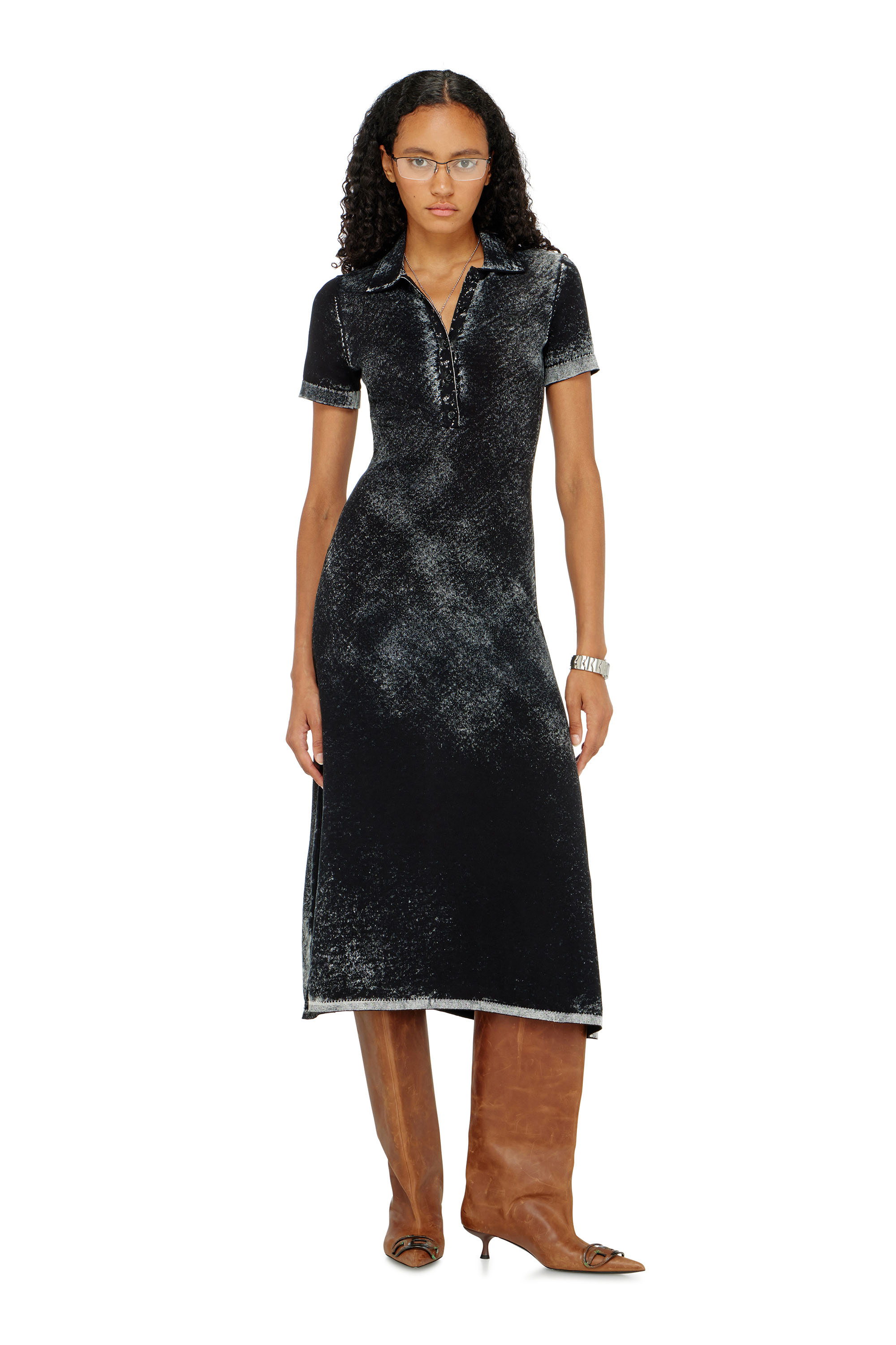 Diesel - M-LOURENS, Abito polo in maglia con stampa interna Donna in Nero - 3