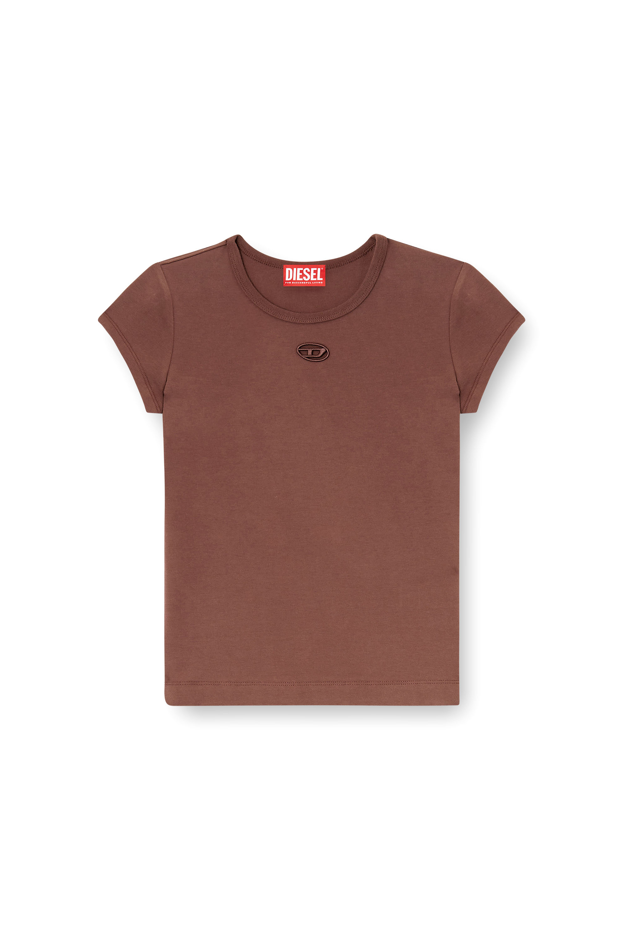Diesel - T-ANGIE-OD, T-shirt con cut-out ricamato del logo Donna in Marrone - 3
