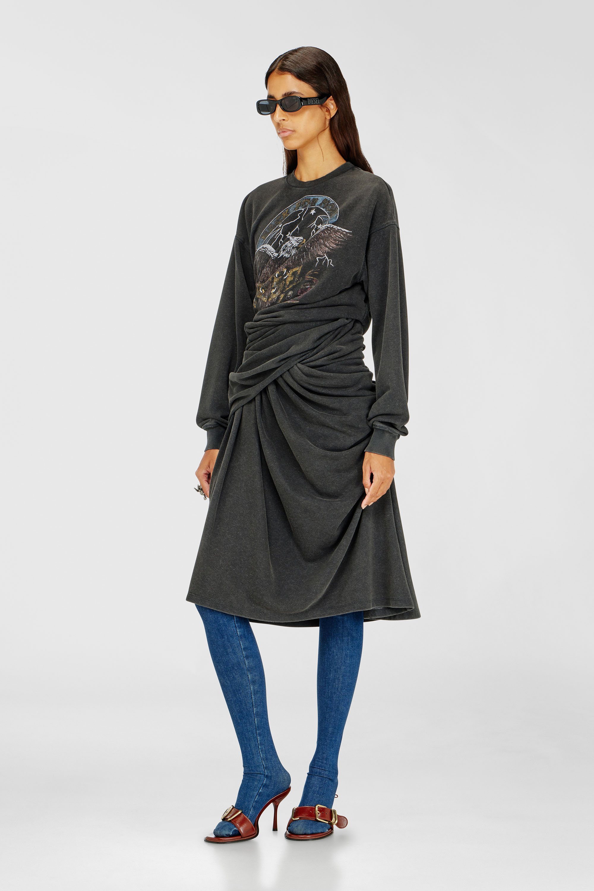 Diesel - D-NENCY, Abito in felpa con grafiche concerto Donna in Nero - 1