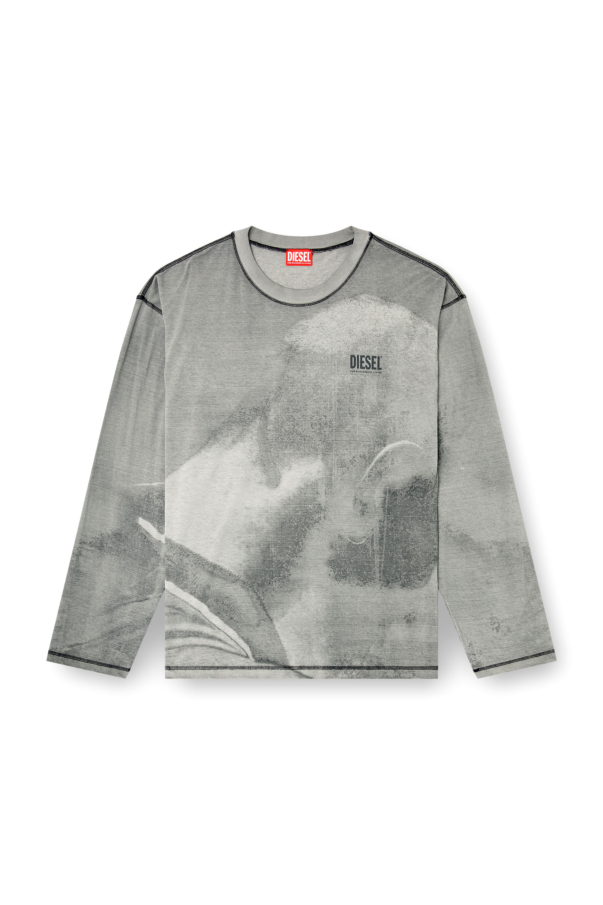 Diesel - T-BOXT-LS-NC-V1, T-shirt a manica lunga con stampa trompe l'oeil Uomo in Grigio - 2