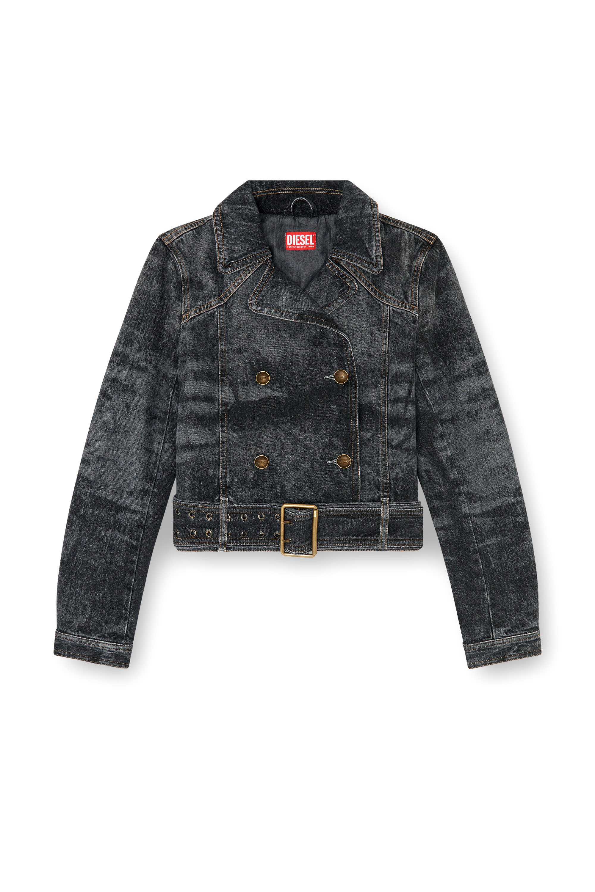 Diesel - DE-LEGEND-S, Giacca cropped in denim con cintura Donna in Nero - 3