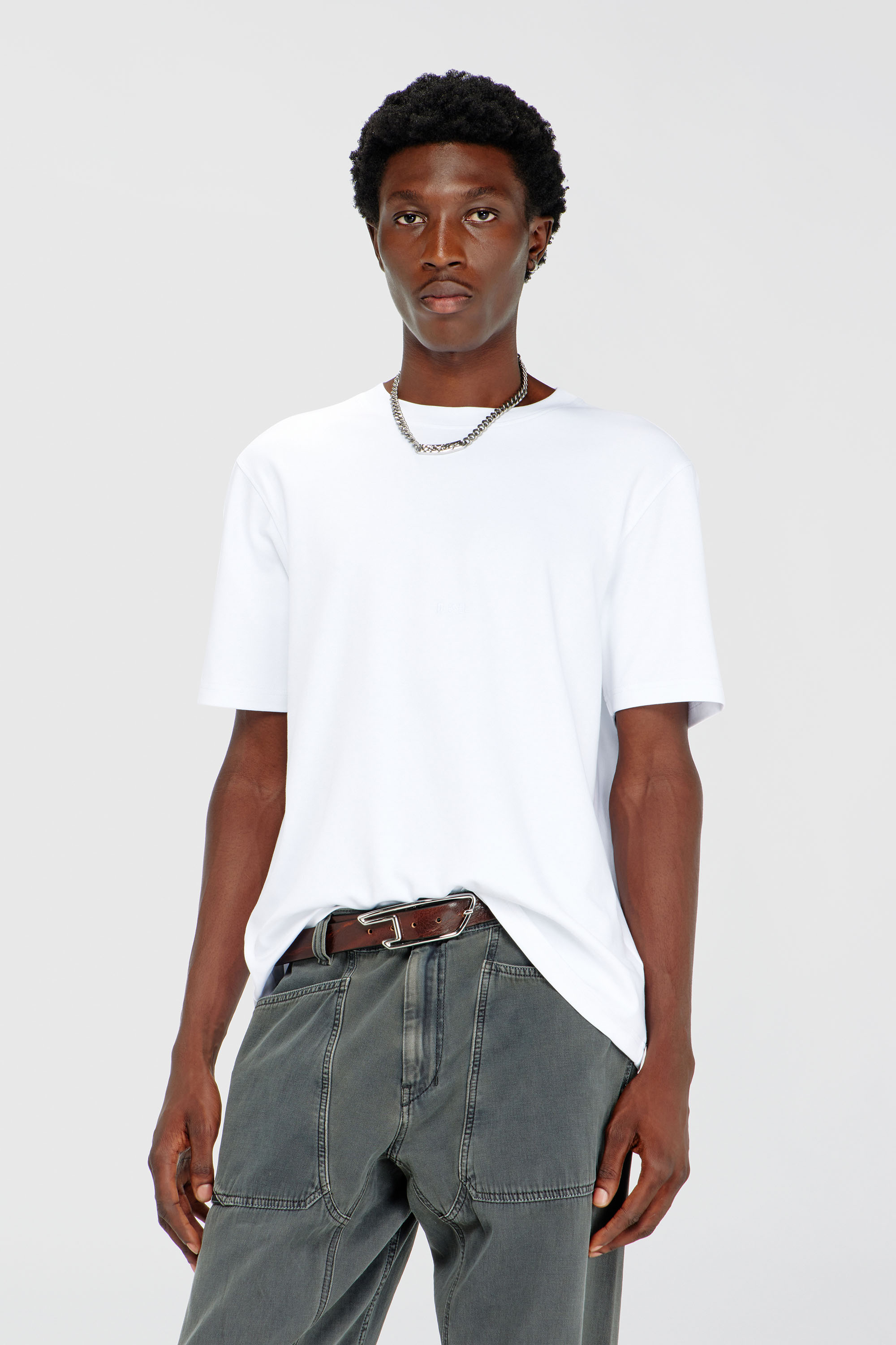 Diesel - T-ADJUST-AA2, T-shirt in interlock di cotone con ricamo logo Uomo in Bianco - 1