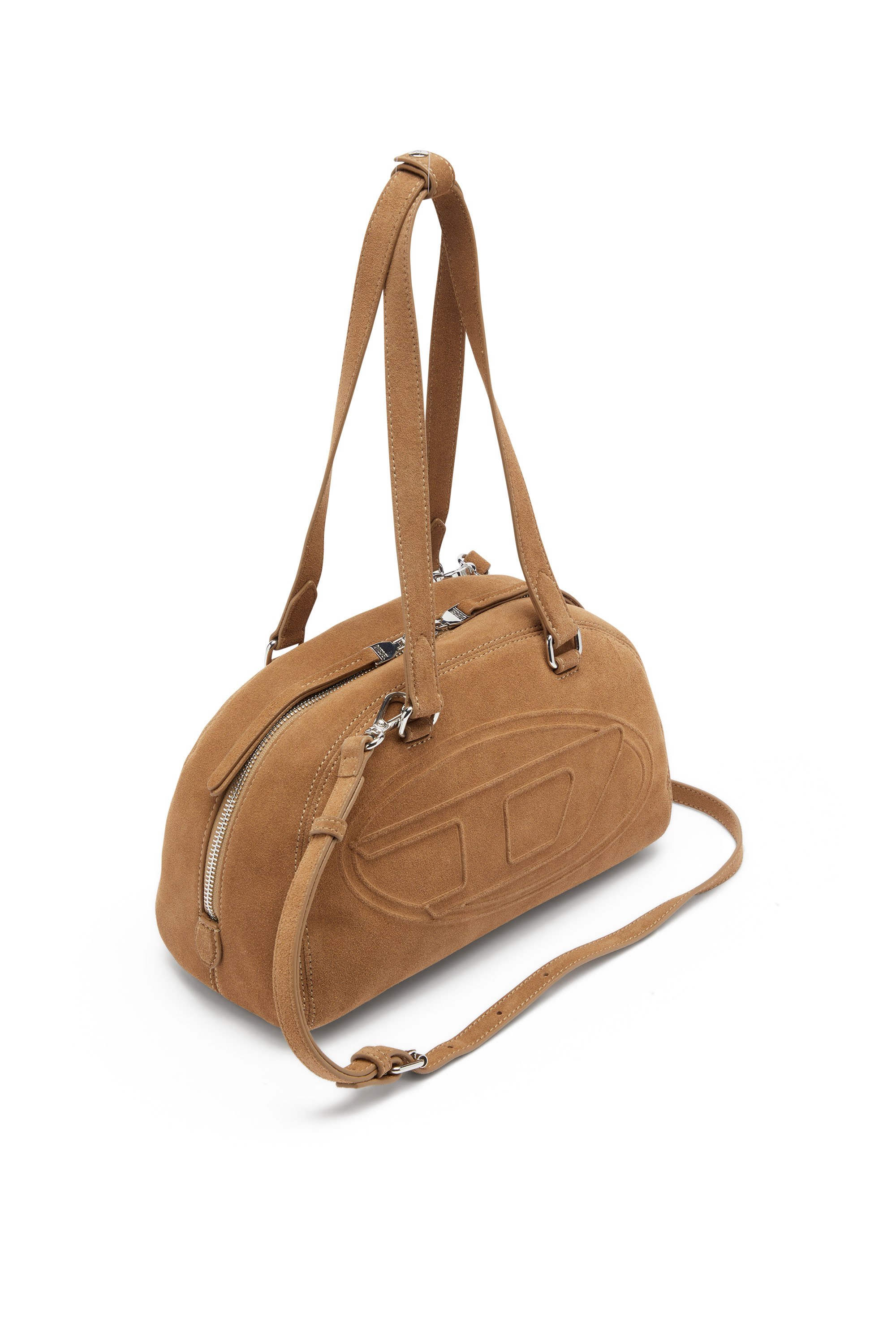 Diesel - 1DR DOME SHOULDER, 1DR Dome- Borsa a spalla scamosciata con Logo Oval D Unisex in Beige - 6