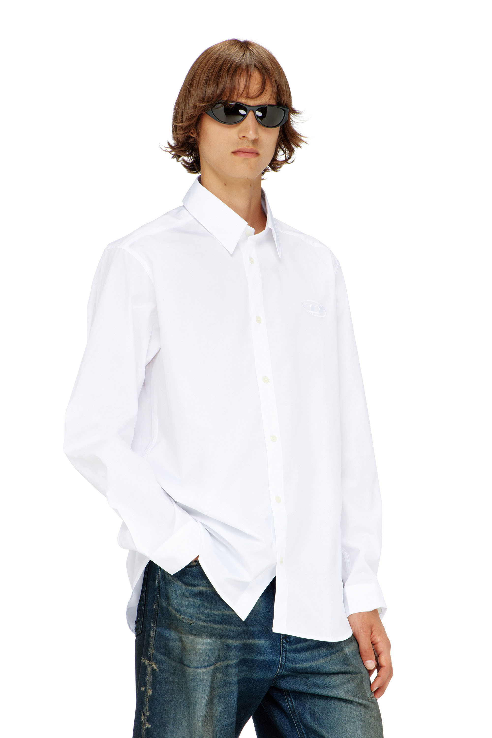 Diesel - S-SIMPLY-GSBH, Camicia in popeline elasticizzato con ricamo Uomo in Bianco - 3