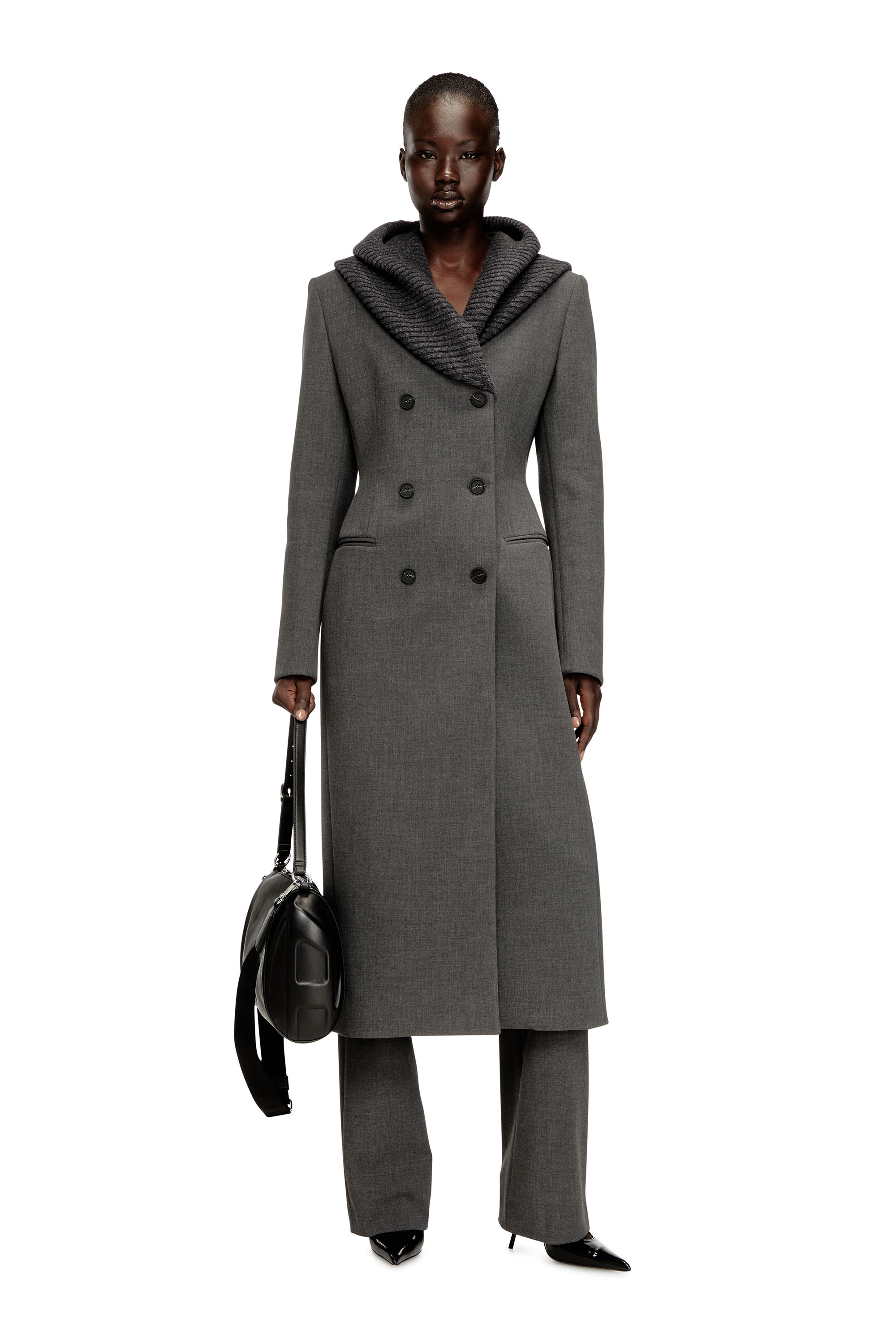 Diesel - G-OLDEN-LONG, Cappotto lungo con cappuccio a scialle Donna in Grigio - 2