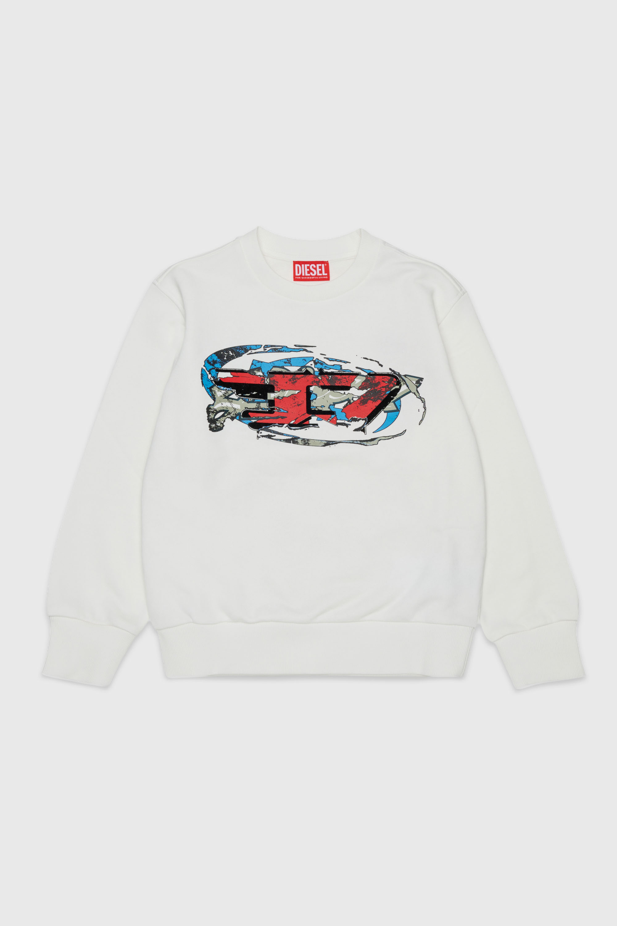Diesel - SCRAP OVER, Felpa con stampa grafica Oval D Uomo in Bianco - 1