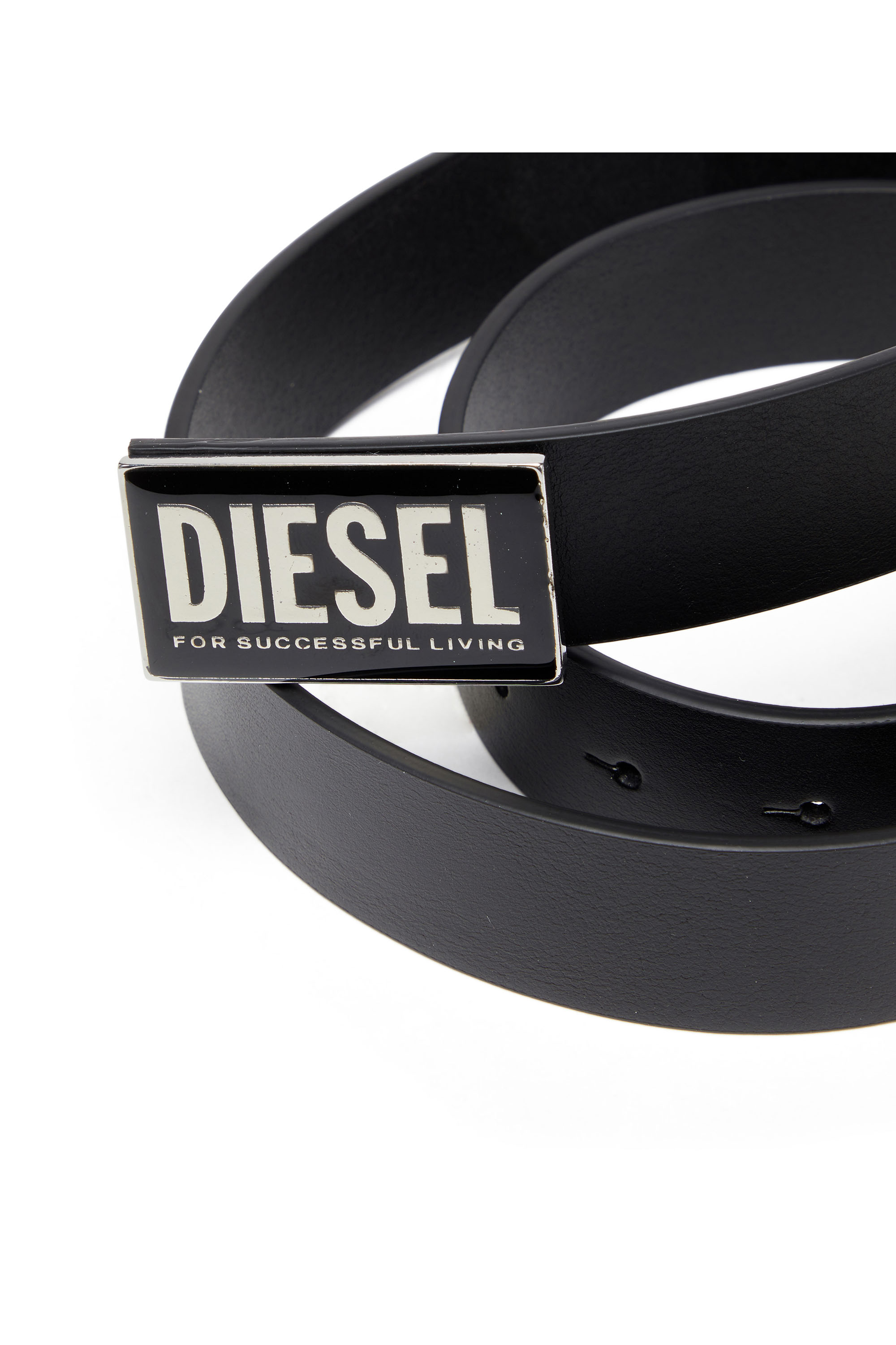 Diesel - B-GLOSSY II, Cintura in pelle con fibbia logo lucida Uomo in Nero - 3