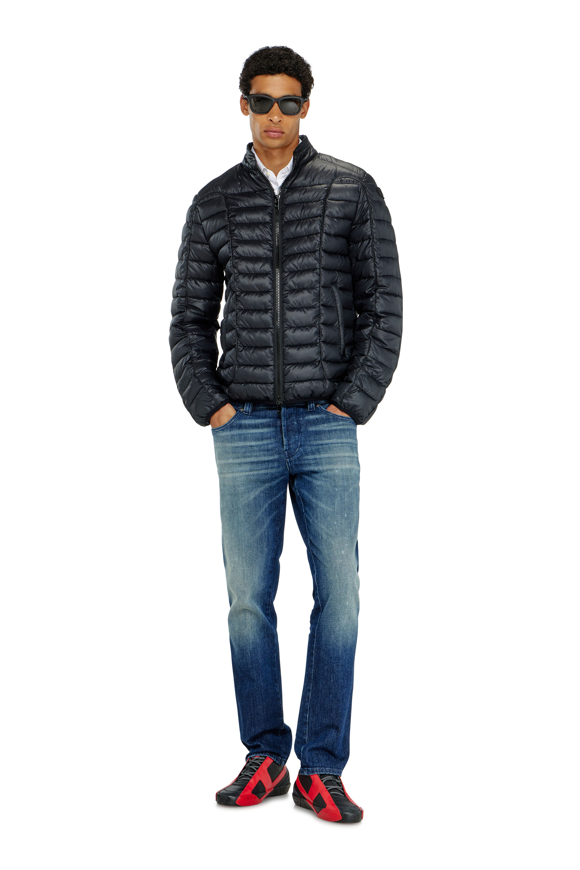 Diesel - W-PILOT-WRD, Piumino stile biker con profili tono su tono Uomo in Nero - 2