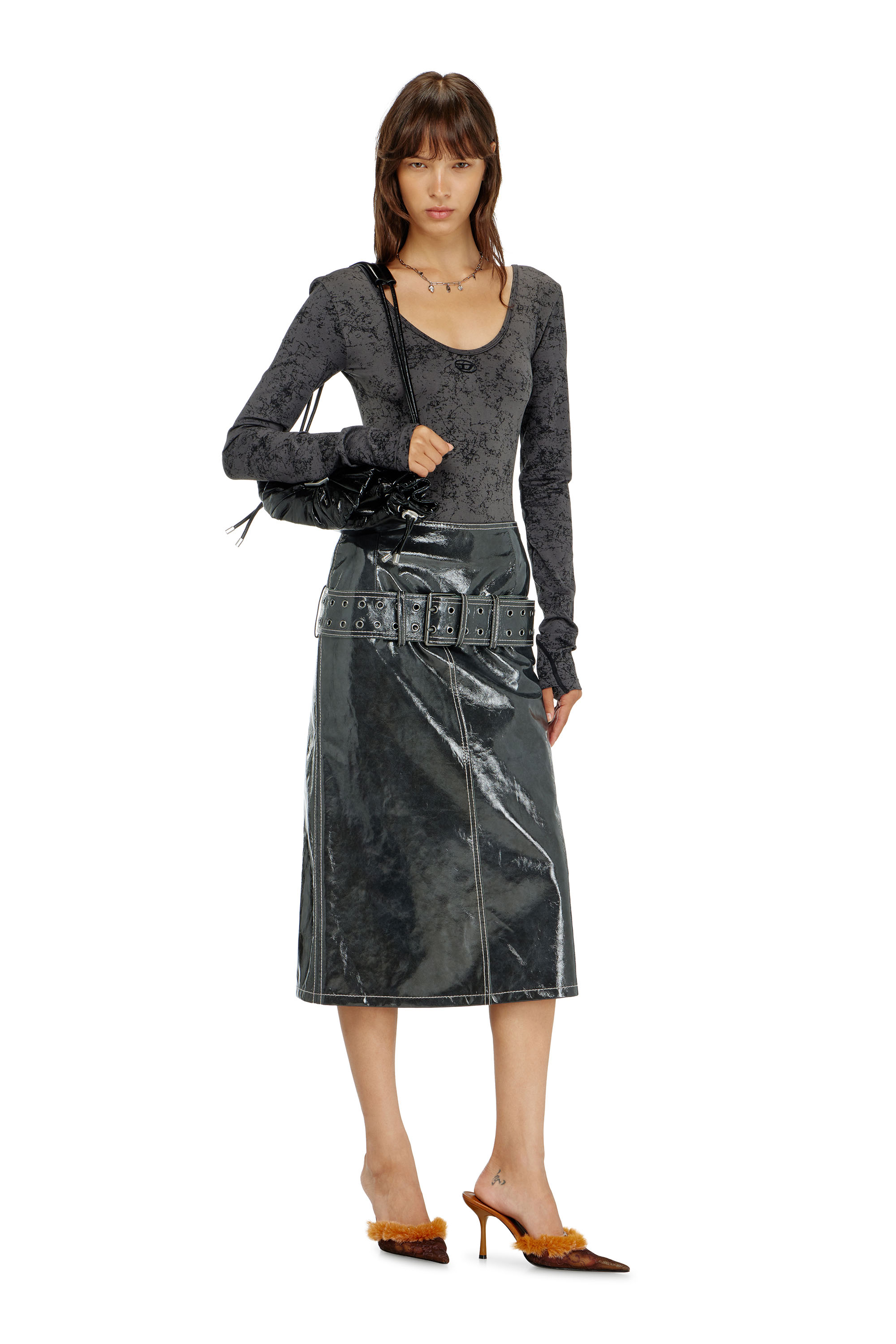 Diesel - IONNA-UTLT, Body con schiena scoperta e stampa utility Donna in Nero - 4