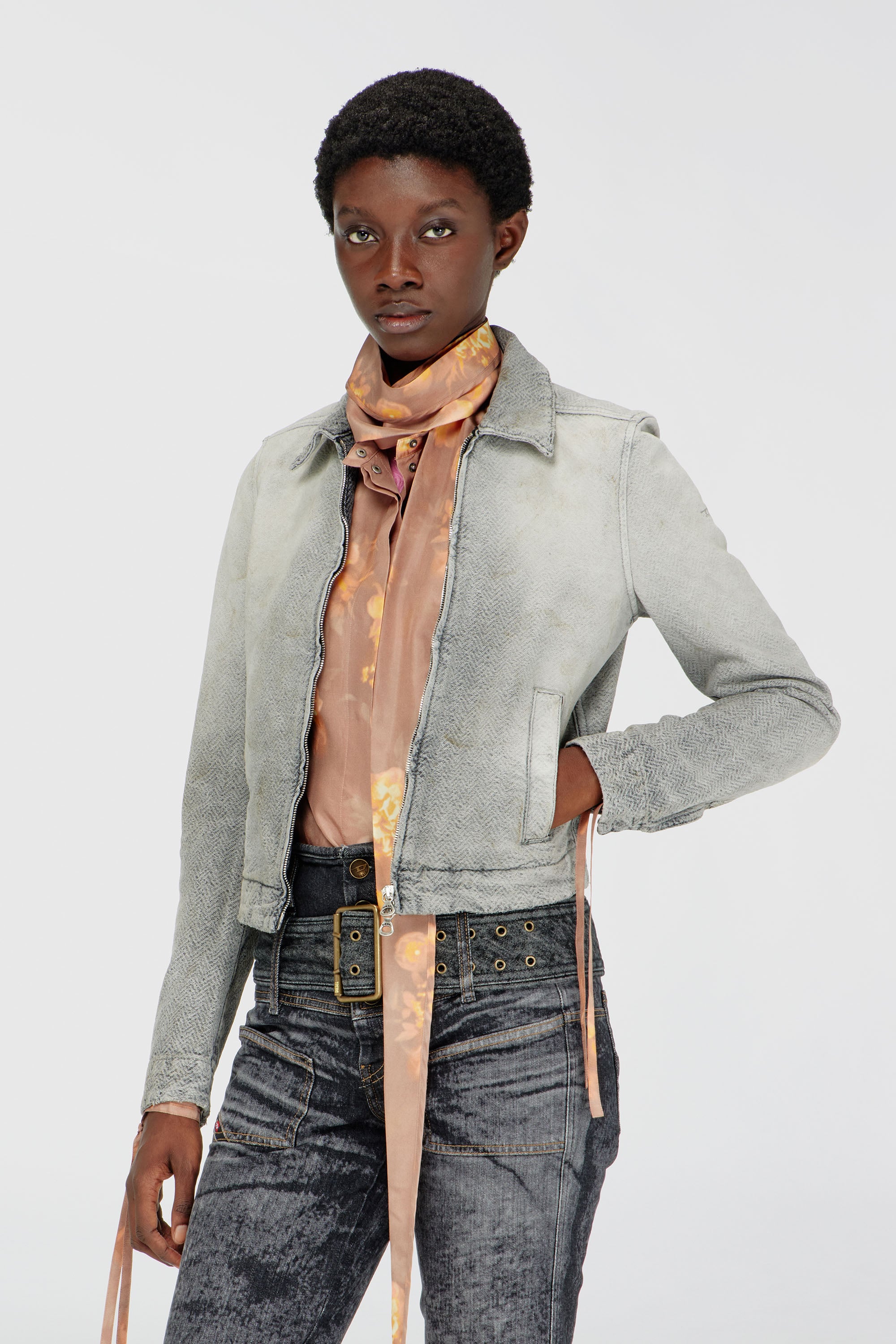 Diesel - DE-CORB, Giacca in denim herringbone effetto distressed Donna in Grigio - 1