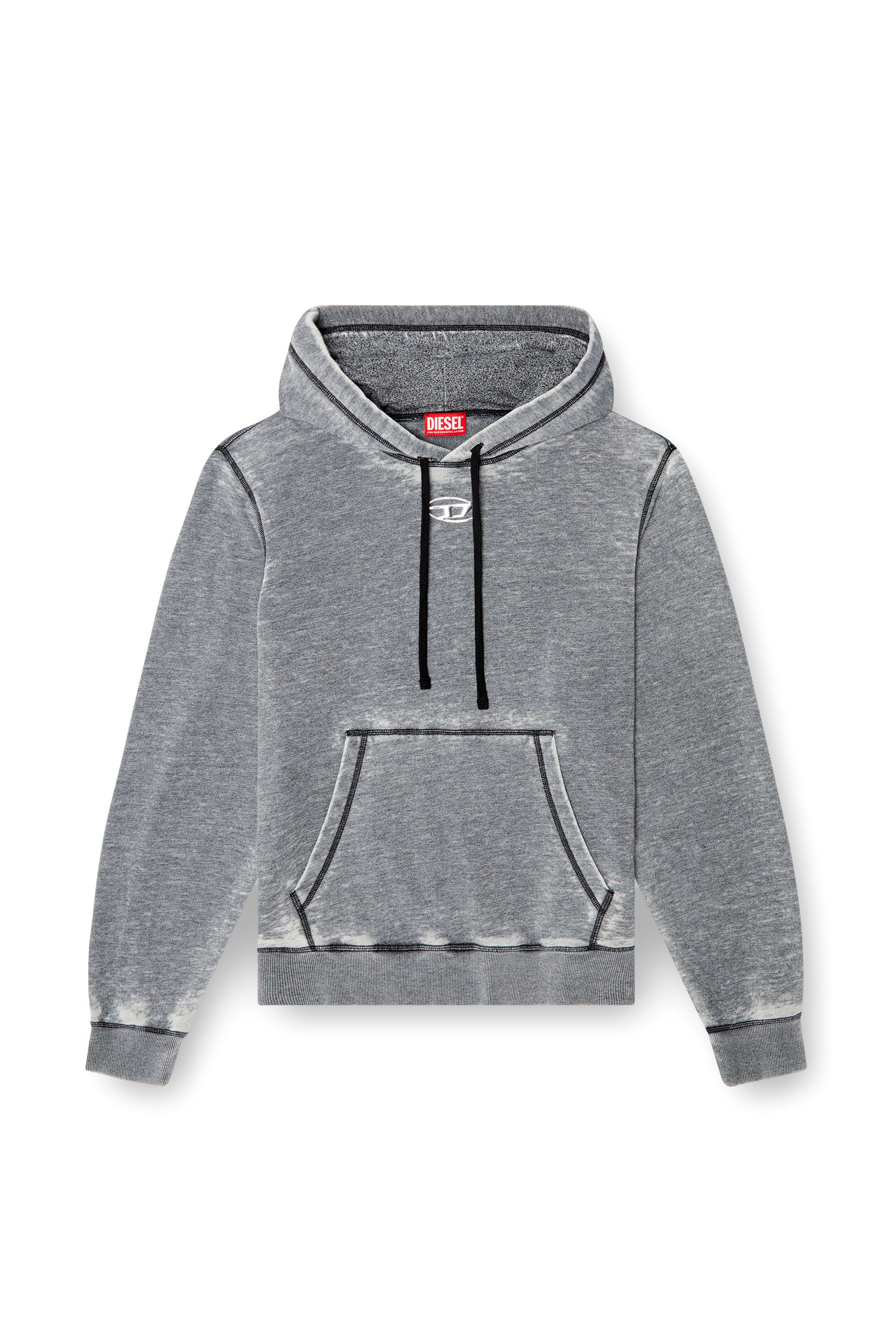 Diesel - S-GINN-HOOD-PAK, Hoodie con burnout e logo effetto cromato Uomo in Grigio - 3