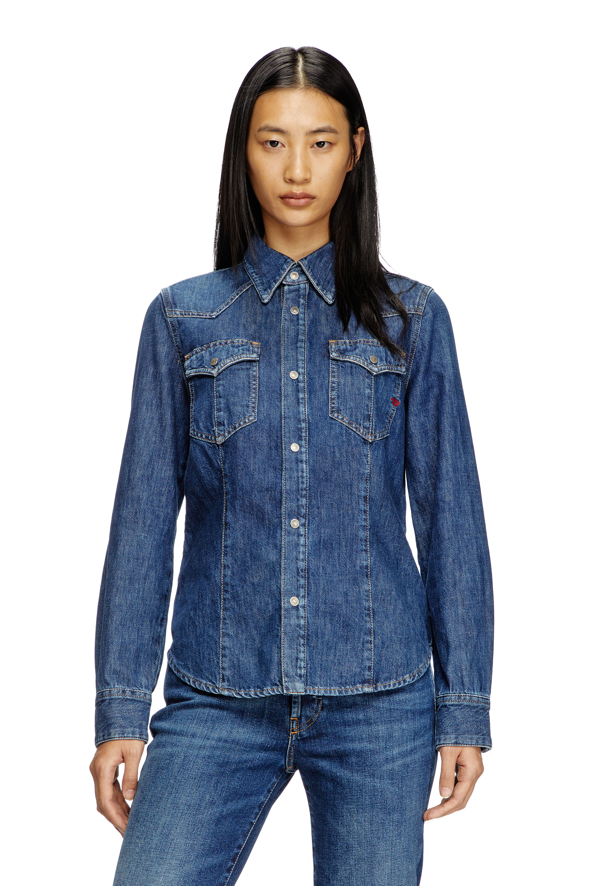 Diesel - DE-WAVES, Camicia Western in denim Donna in Blu - 3