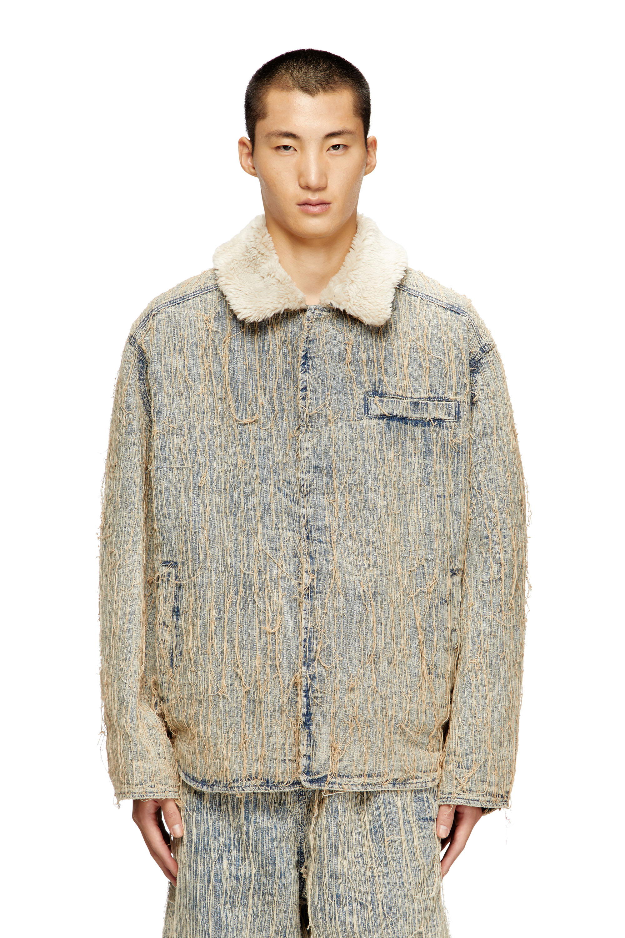 Diesel - D-IVAR-S, Giacca in denim jacquard e fili fluttuanti Uomo in Blu - 3