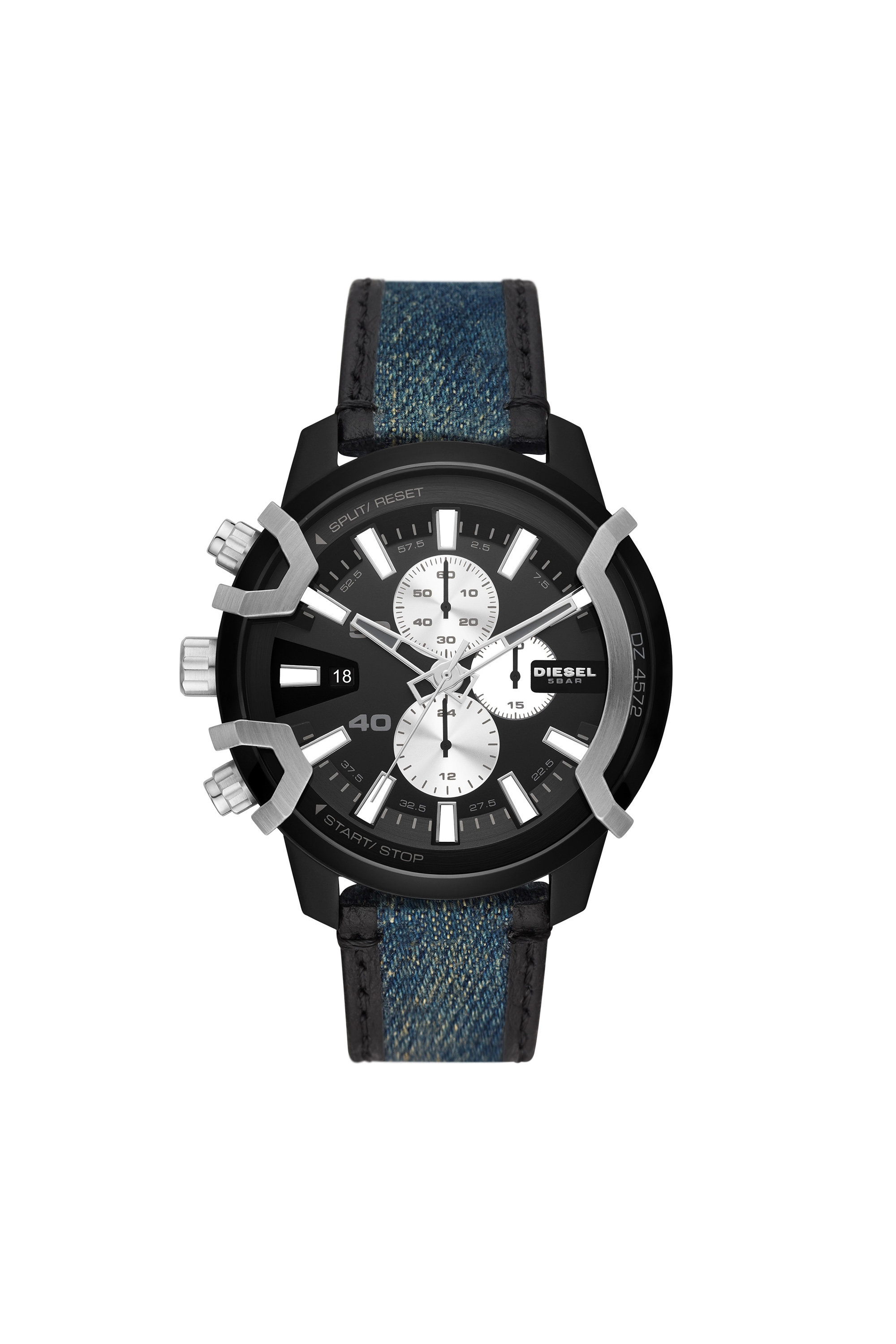 Diesel - DZ4572, Orologio Griffed con cinturino in pelle e denim bicolore Uomo in Blu - 1
