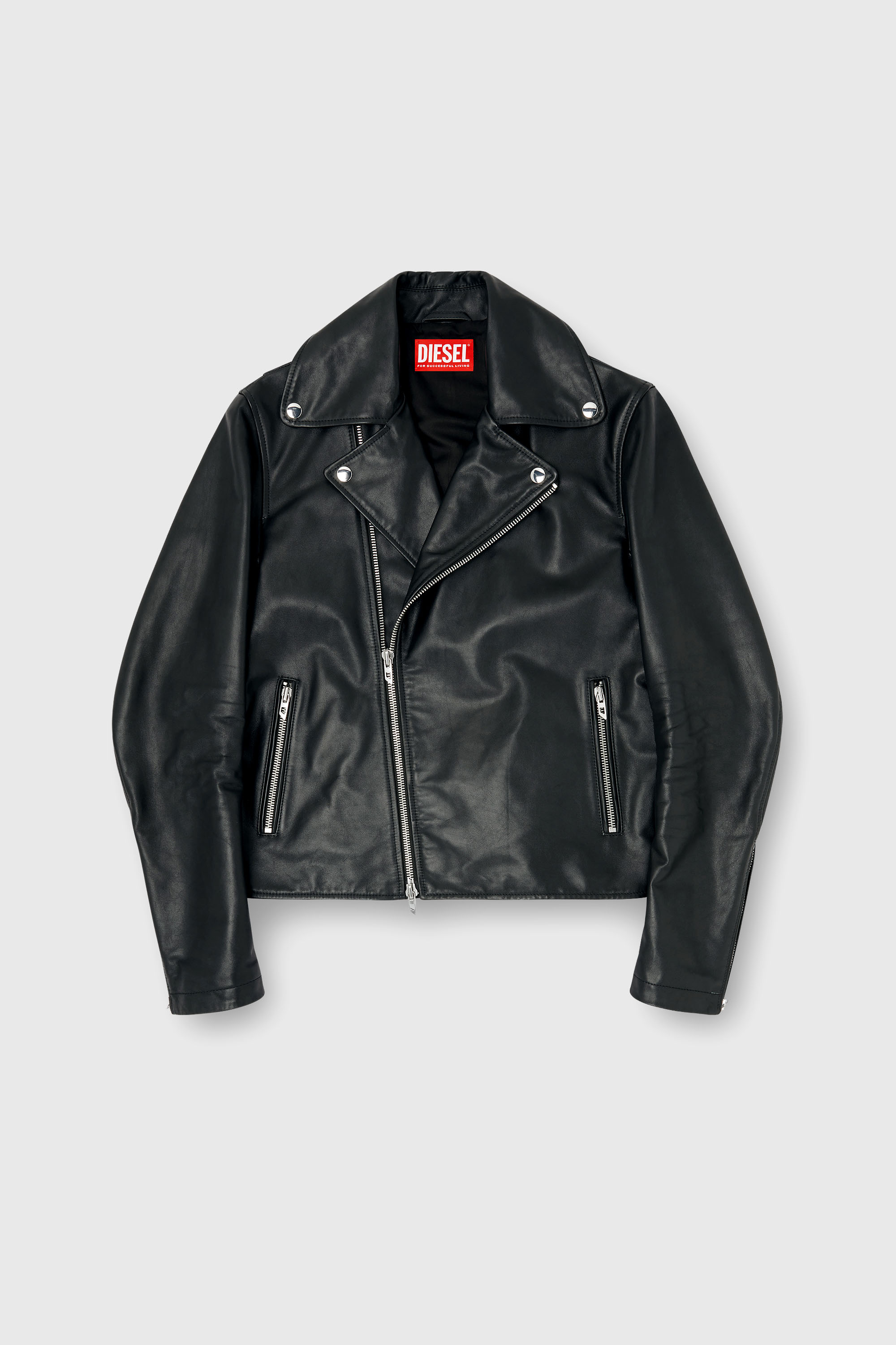 Diesel - L-EO-WRD, Giacca biker in pelle cerata Uomo in Nero - 2