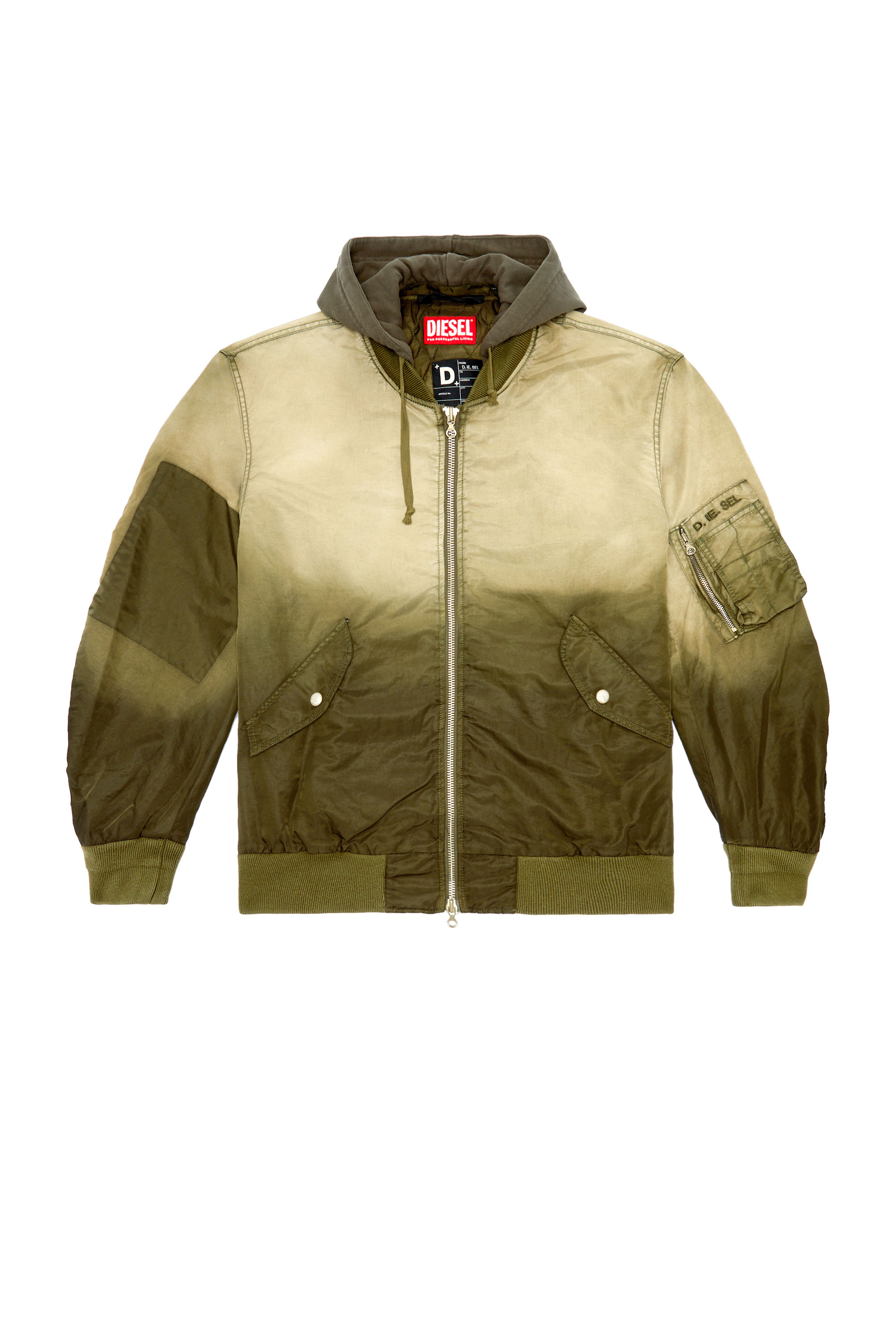 Diesel - J-COMMON, Bomber con cappuccio in raso di nylon Uomo in Marrone - 2