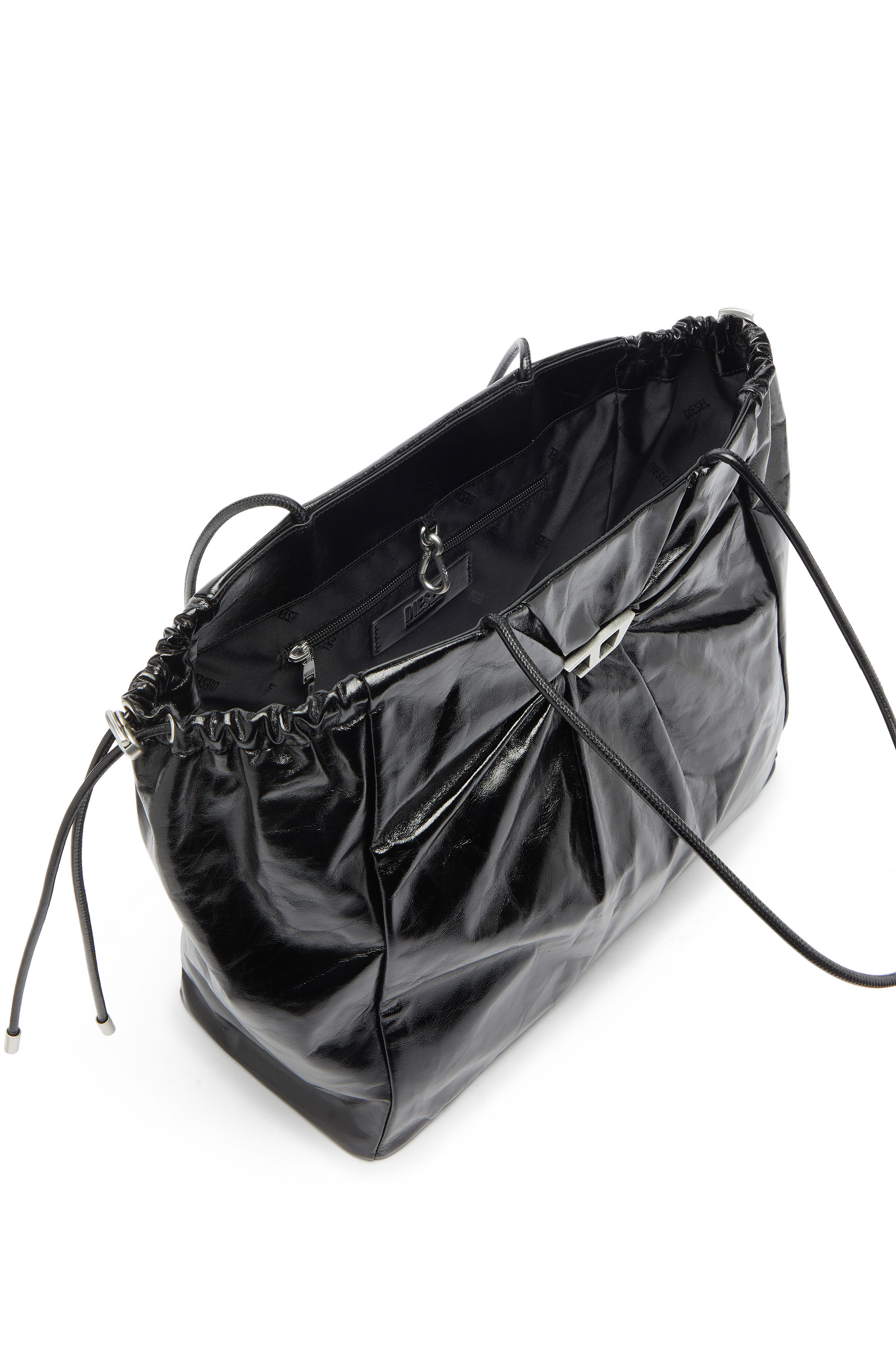 Diesel - SCRUNCH-D TOTE E/W, Scrunch-D - Borsa tote in pelle lucida effetto stropicciato Donna in Nero - 3