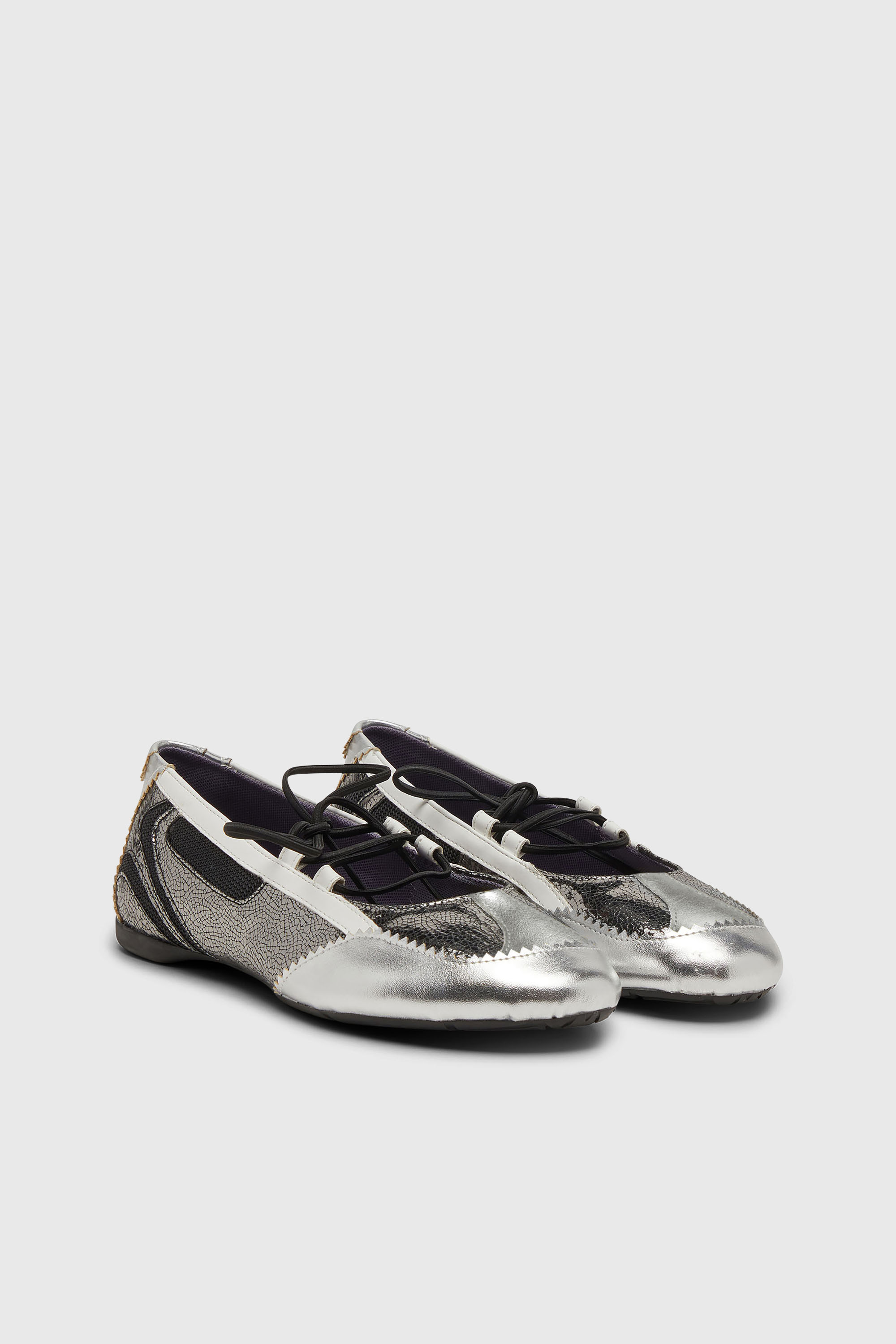 Diesel - D-MILE BALLERINA LACE UP W, D-Mile-Ballerine stringate metallizzate Donna in Argento - 2
