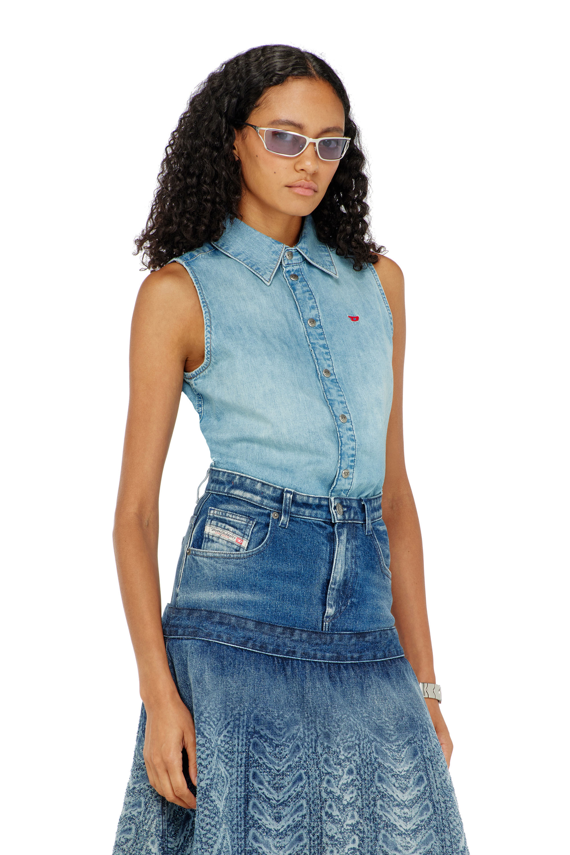 Diesel - DE-EAZY-SL, Camicia in denim senza maniche Donna in Blu - 1