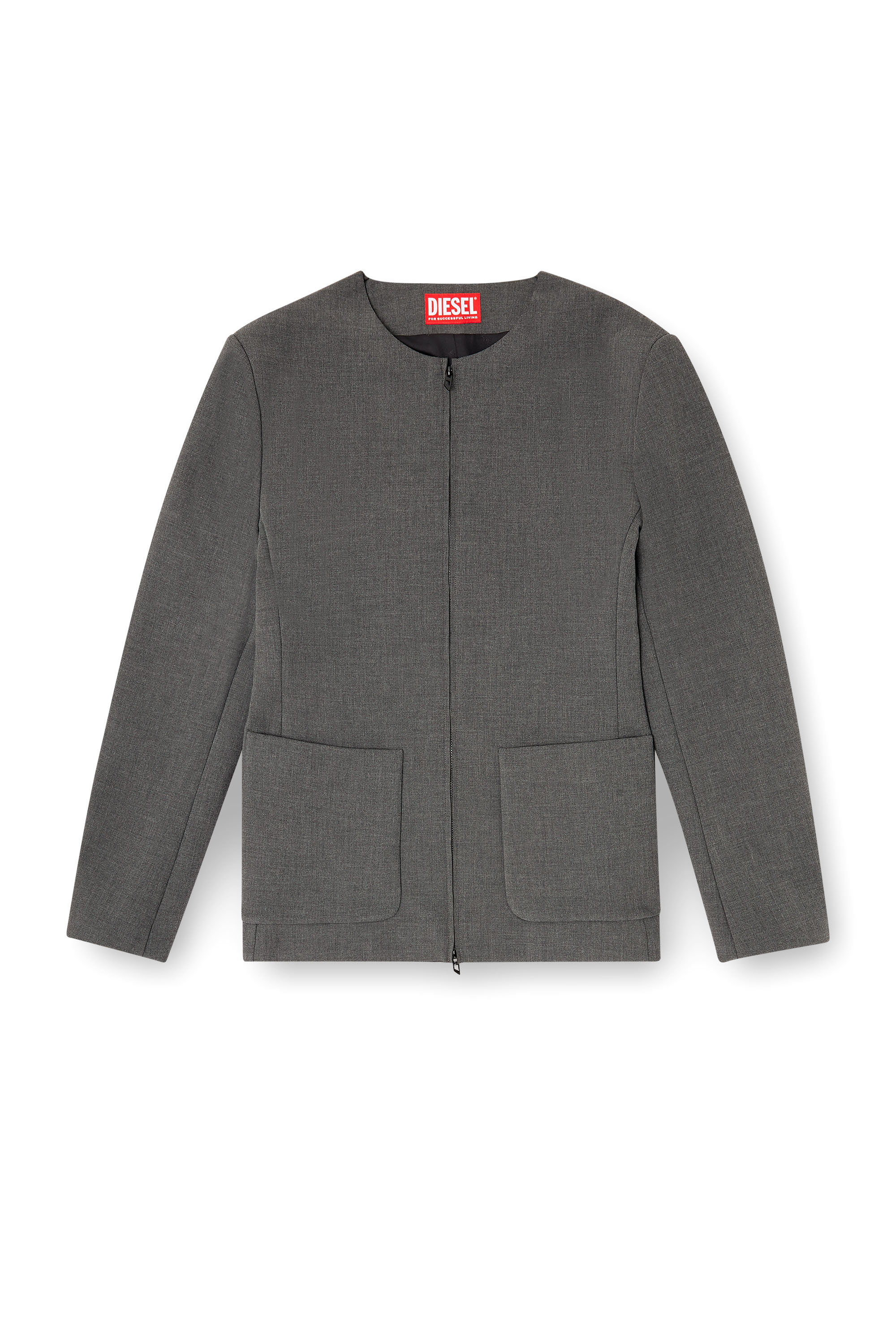 Diesel - J-CESAR-NEO, Giacca senza colletto in tessuto in neoprene doppio Uomo in Grigio - 3