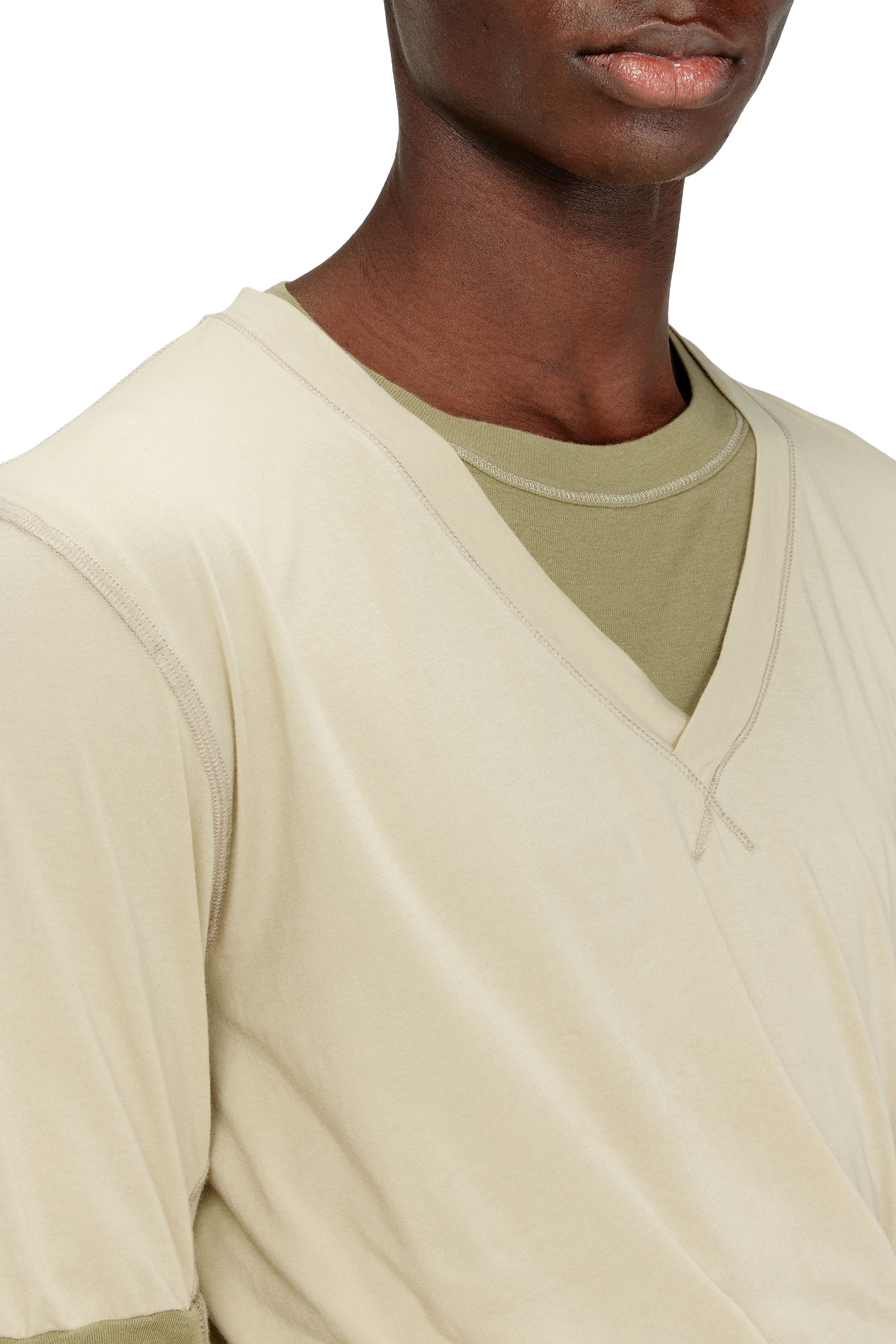 Diesel - T-MOODY-PLAIN, Man's Twisted double-layer top in Green - 5