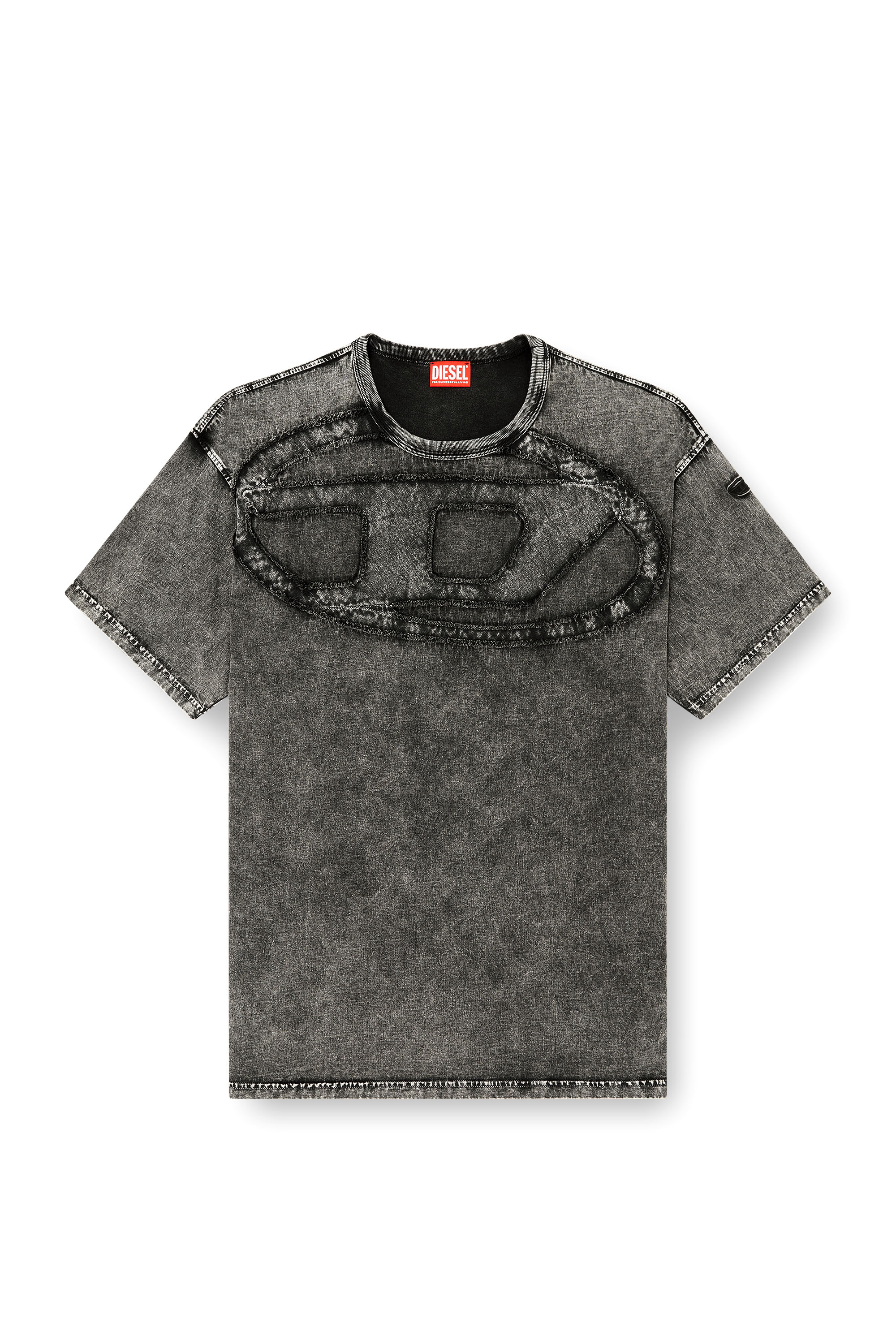 Diesel - T-BOXT-DEN, T-shirt in cotone dal taglio rilassato con applicazione Oval D Uomo in Nero - 3