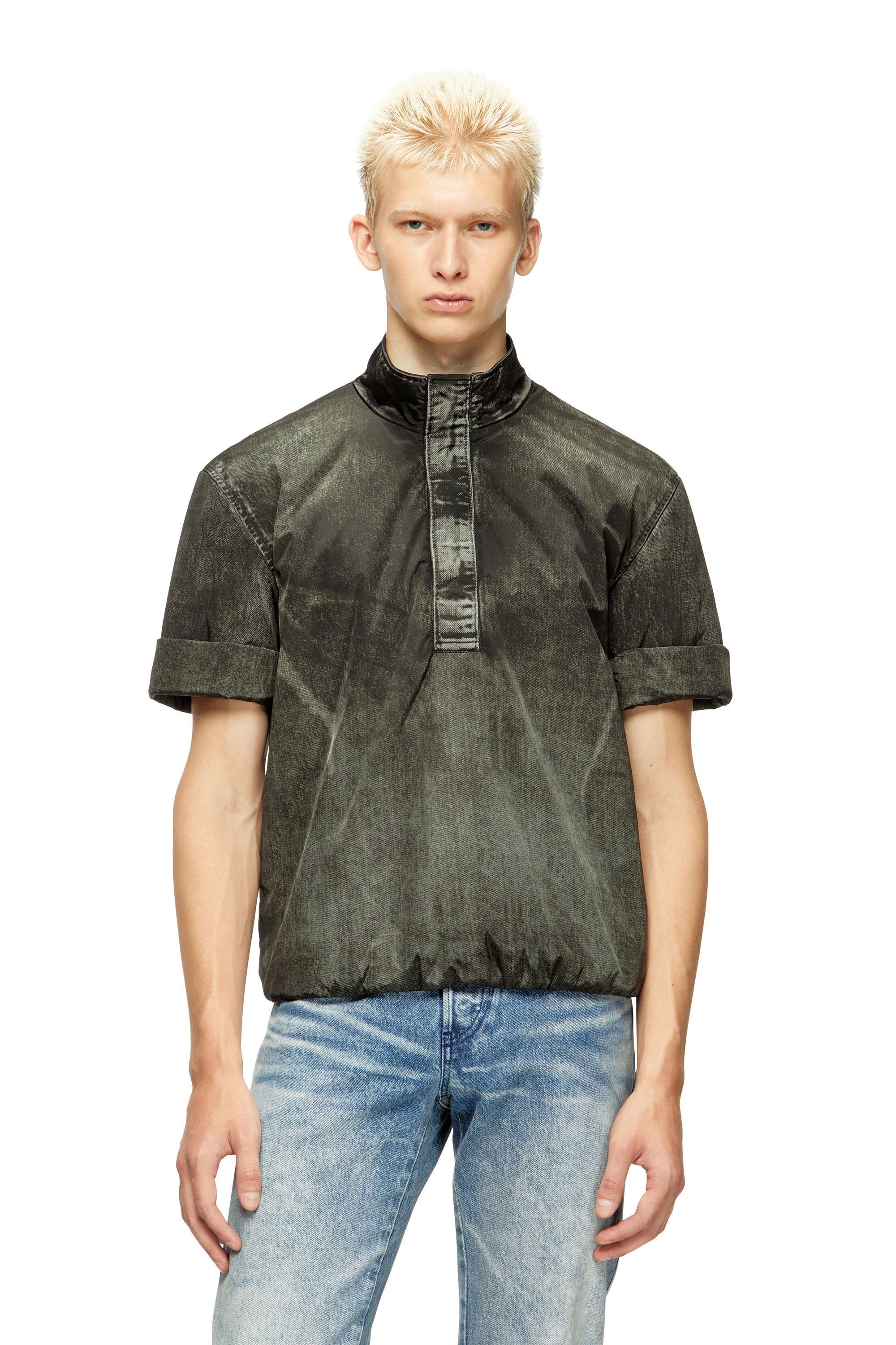 Diesel - J-VALOIS, Giacca a maniche corte con nylon effetto denim Uomo in Nero - 1