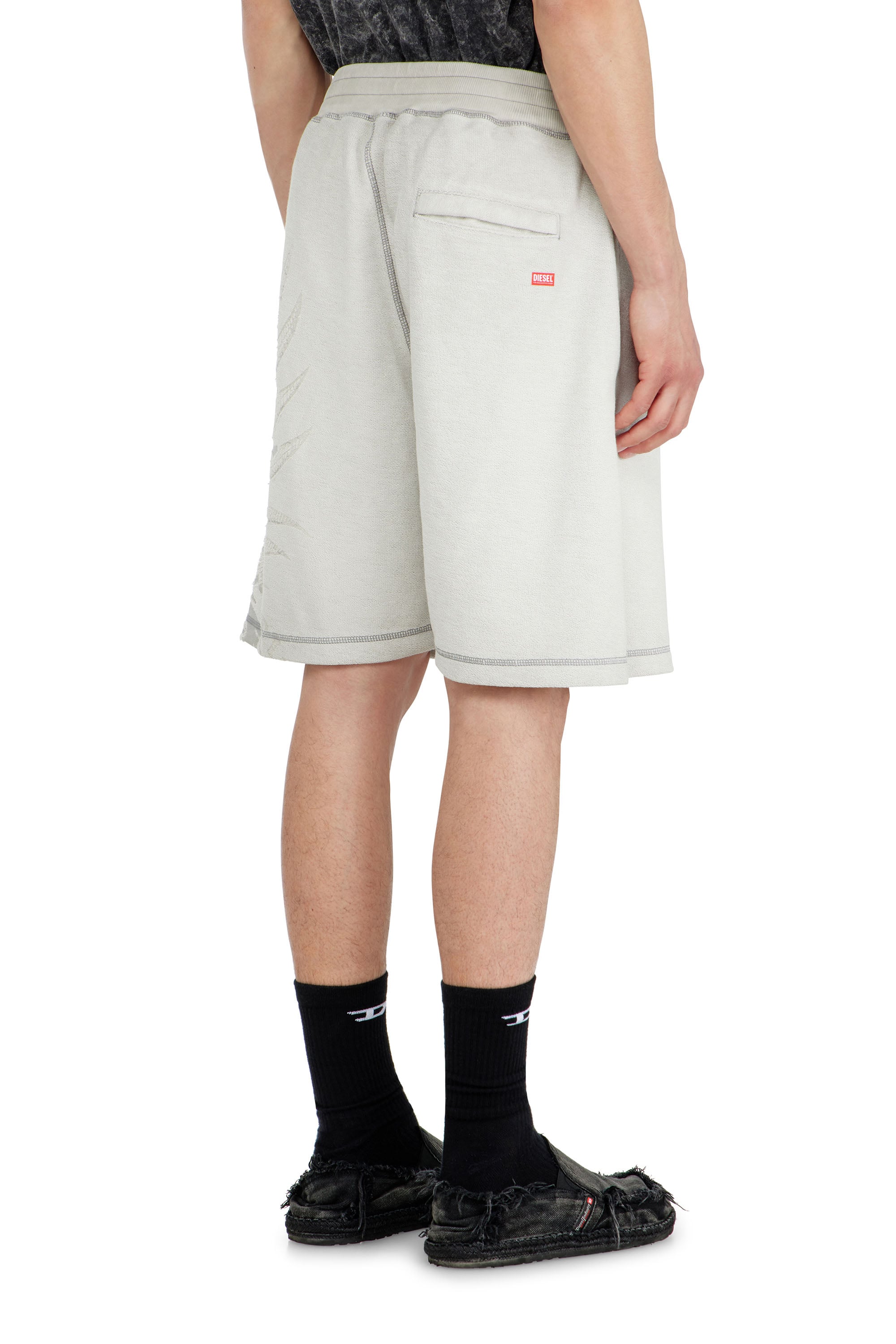 Diesel - P-RAWCROW, Man's Sweatshorts with d&eacute;vor&eacute; motifs in Light Grey - 3