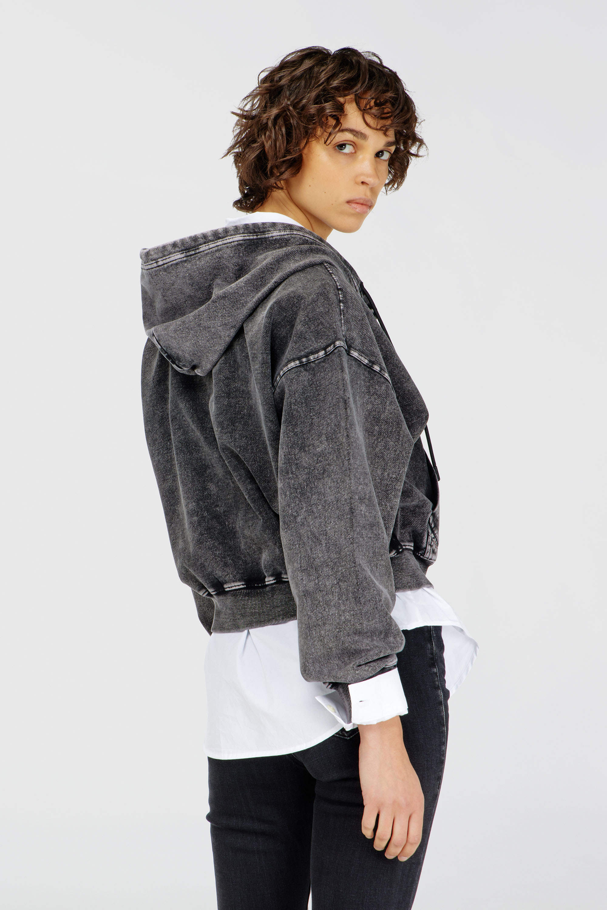 Diesel - F-ELYCY-AA2, Felpa con cappuccio effetto denim Donna in Grigio - 4