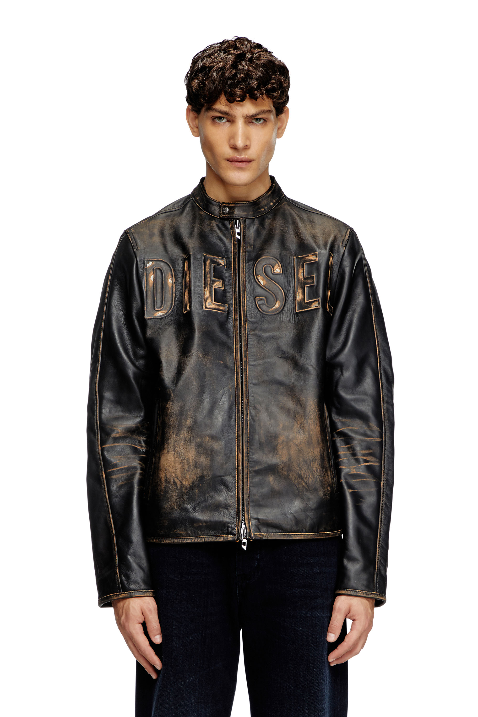 Diesel - L-MET-A, Giacca biker in pelle con logo distressed Uomo in ToBeDefined - 1