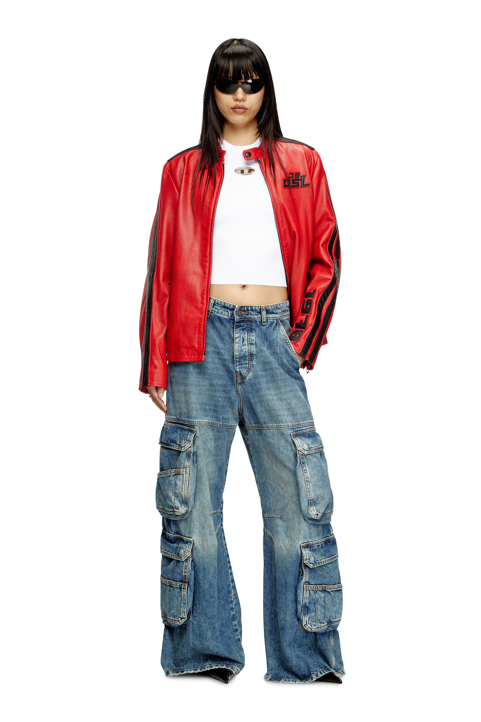 Diesel - M-VALARI, Top a coste in viscosa con Oval D Donna in Bianco - 1