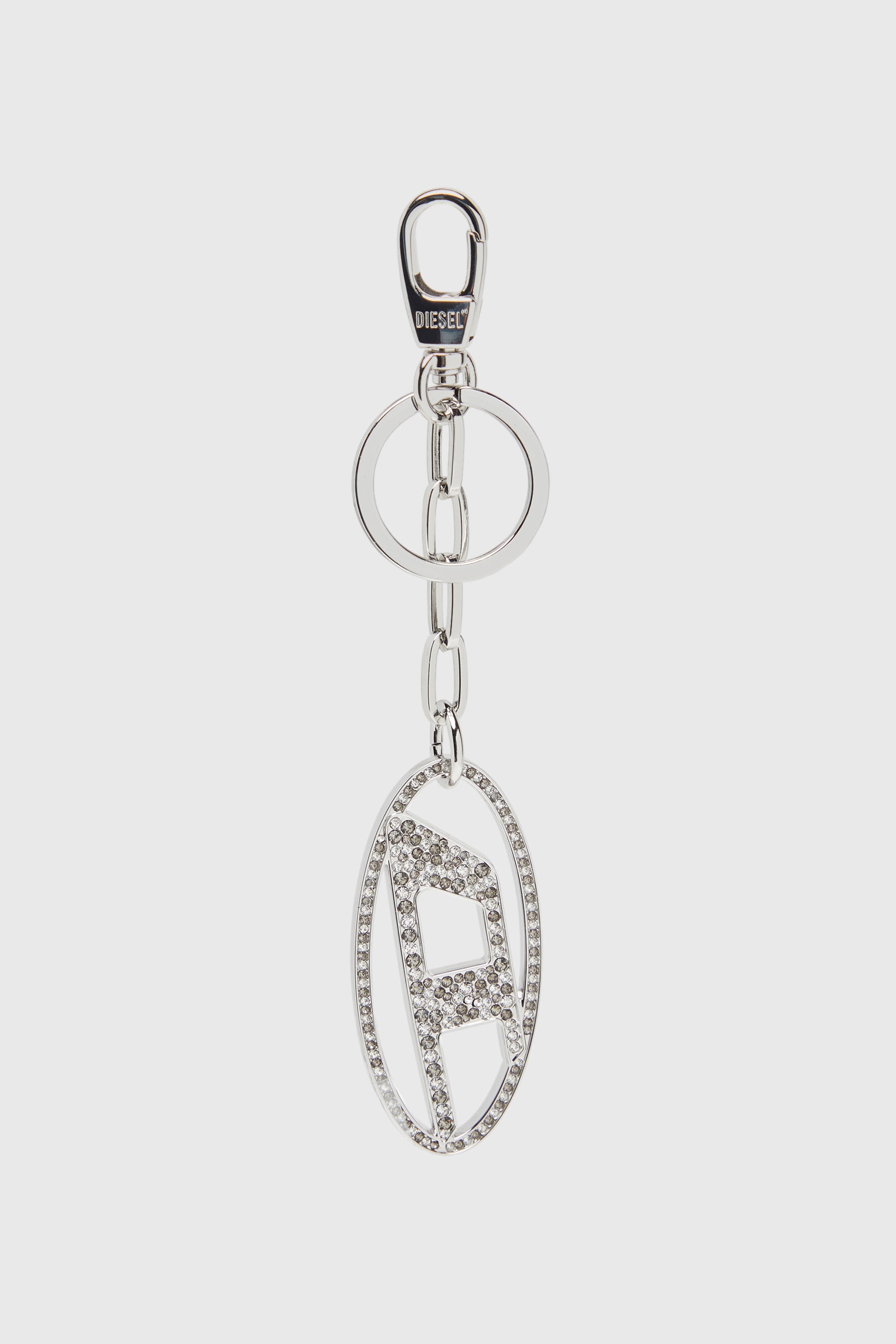 Diesel - HOLY-C, Woman's Metal Oval D keyring with crystals in Silver - 1