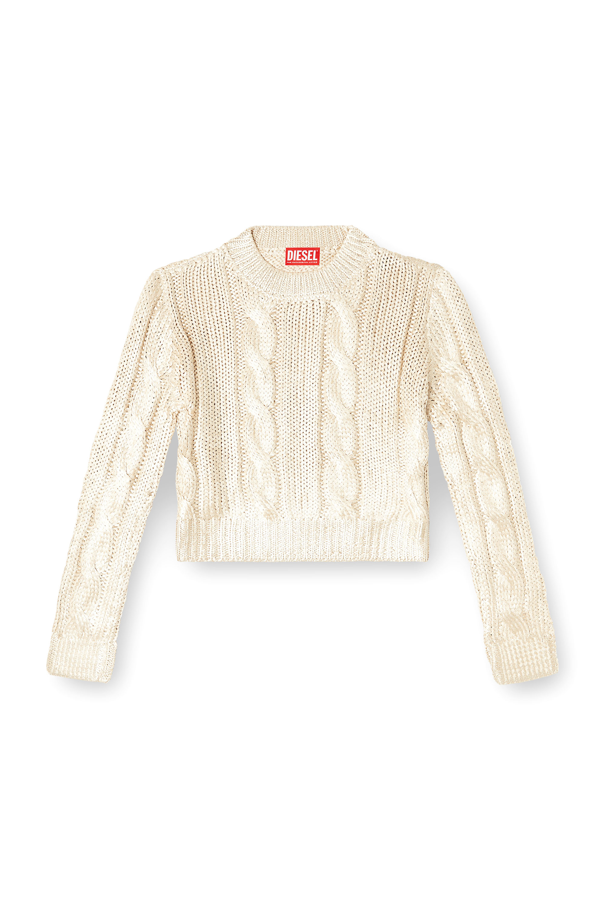 Diesel - M-MICCHA, Maglia con lavorazione a treccia e effetto shiny Donna in Beige - 3