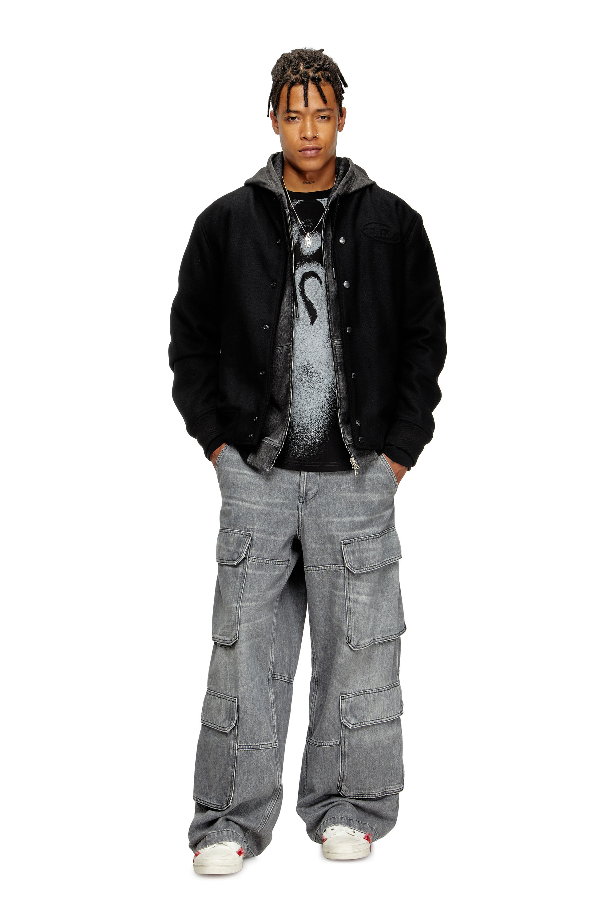 Diesel - J-ARRY, Giacca bomber imbottita in misto lana Uomo in Nero - 2