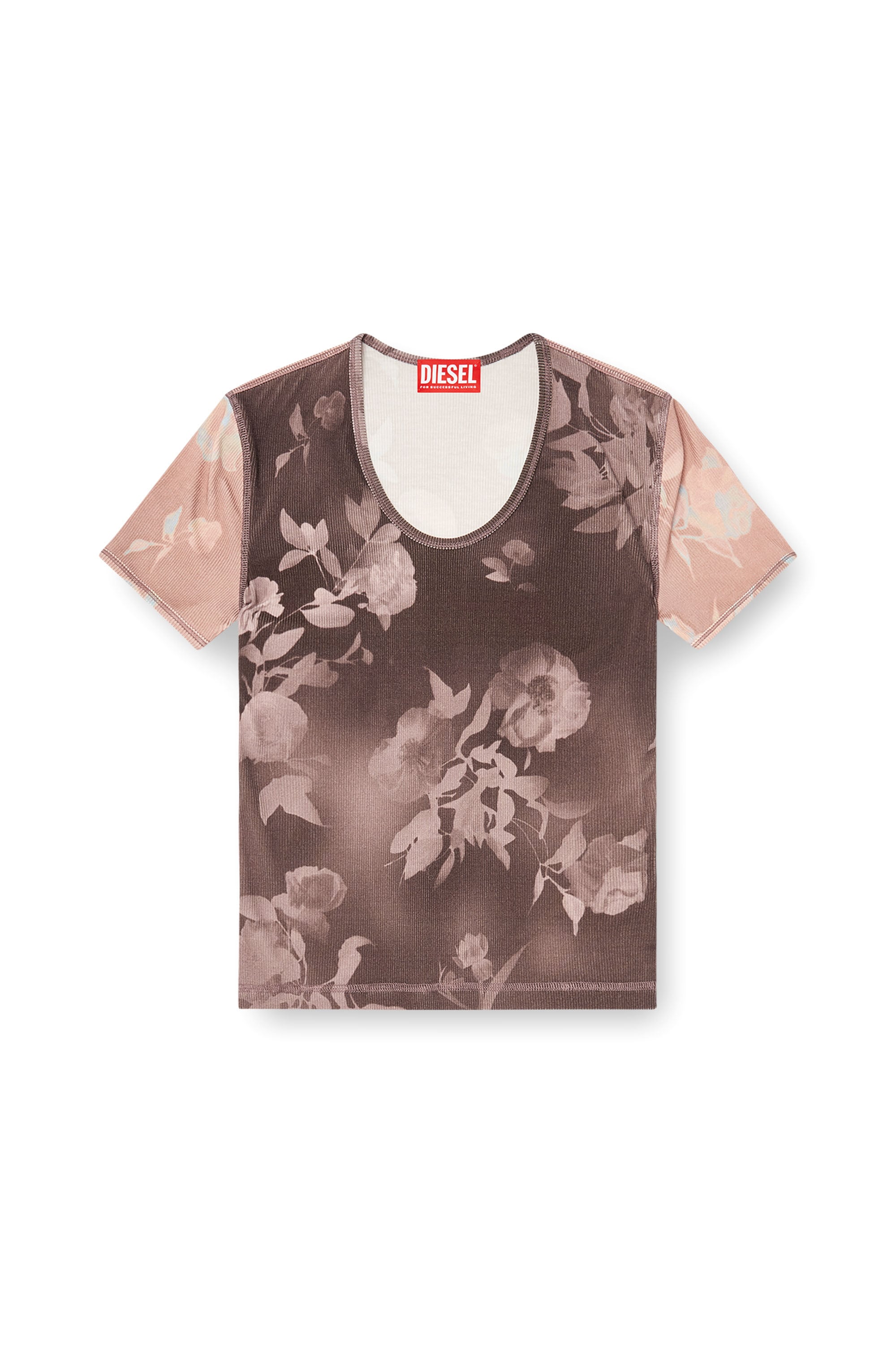 Diesel - T-ELENEWU, Woman's Top in floral-print ribbed jersey in Violet/Pink - 3