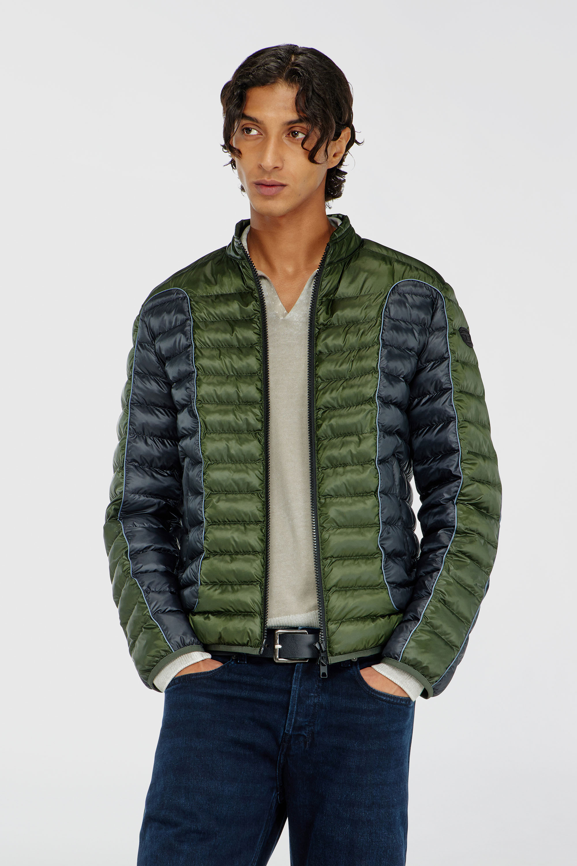 Diesel - W-PILOT-BLOCK, Piumino stile biker con design colour-block Uomo in Multicolor - 3