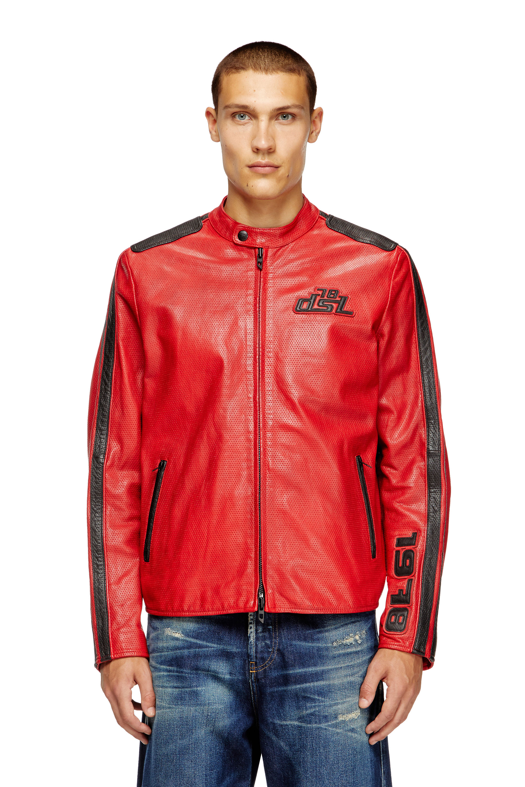 Diesel - L-POP, Giacca biker in pelle traforata Unisex in Rosso - 2