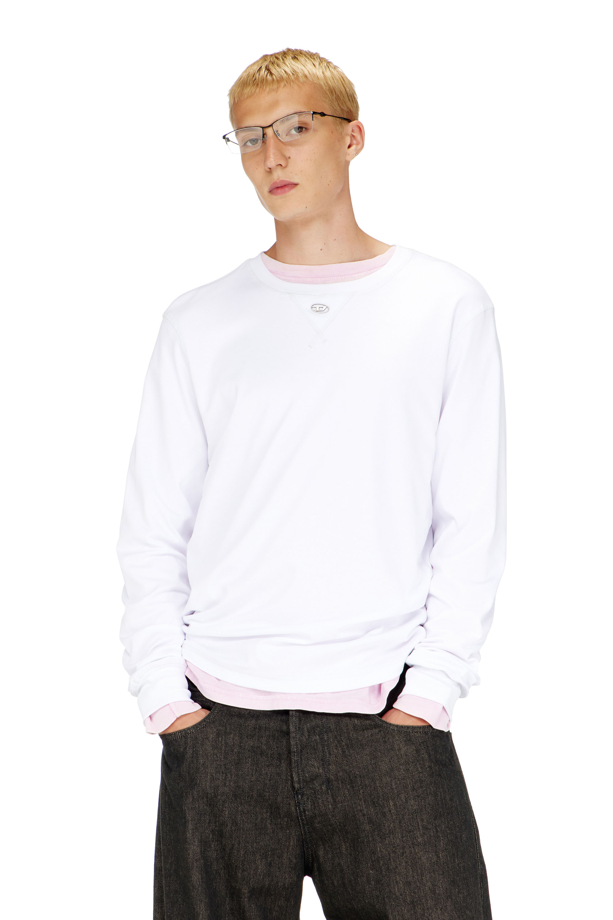 Diesel - T-MADJUST-LS-TR, Maglietta a maniche lunghe in cotone con Oval D Uomo in Bianco - 1
