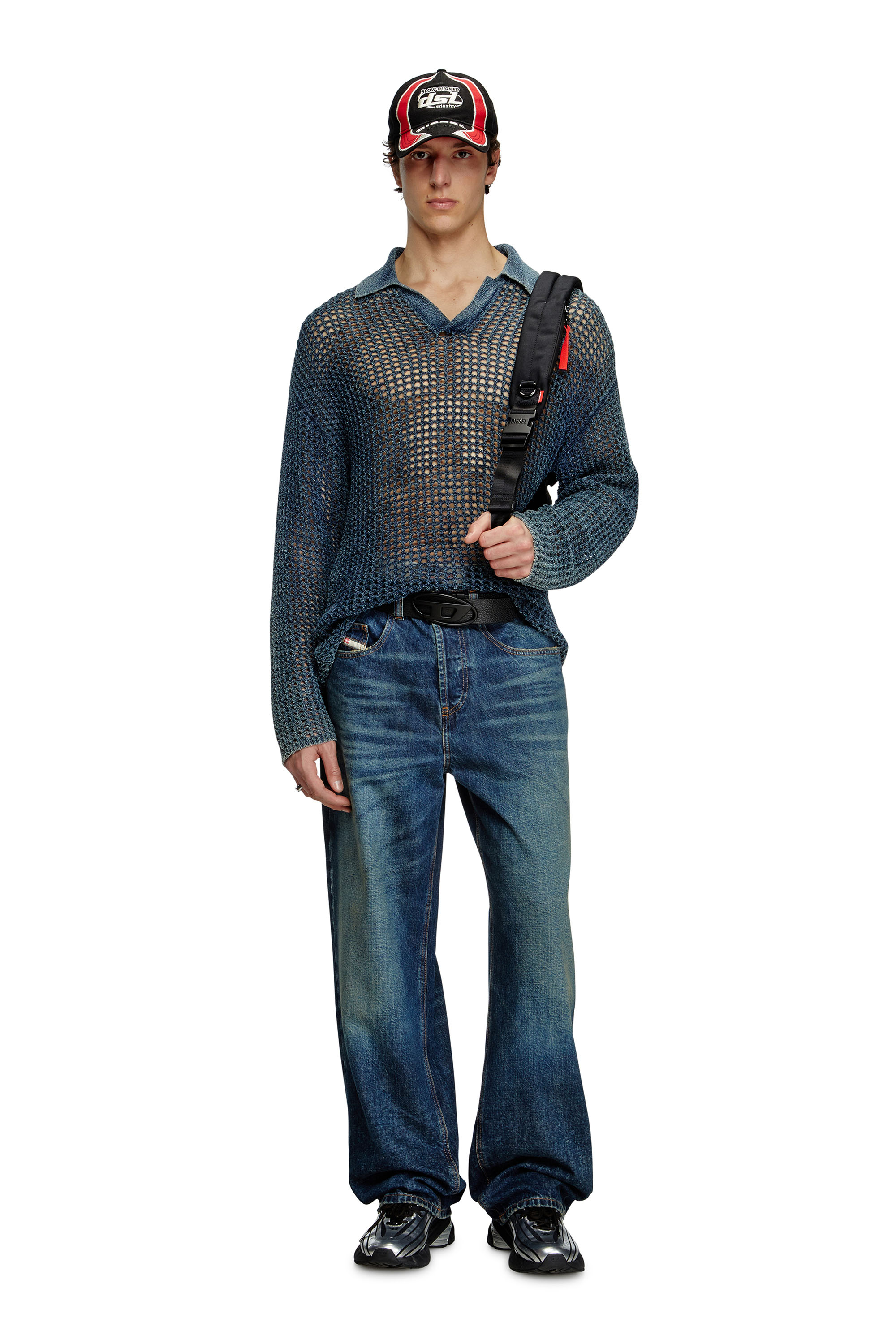 Diesel - K-SQUARED, Polo traforata in filato denim Uomo in Blu - 2