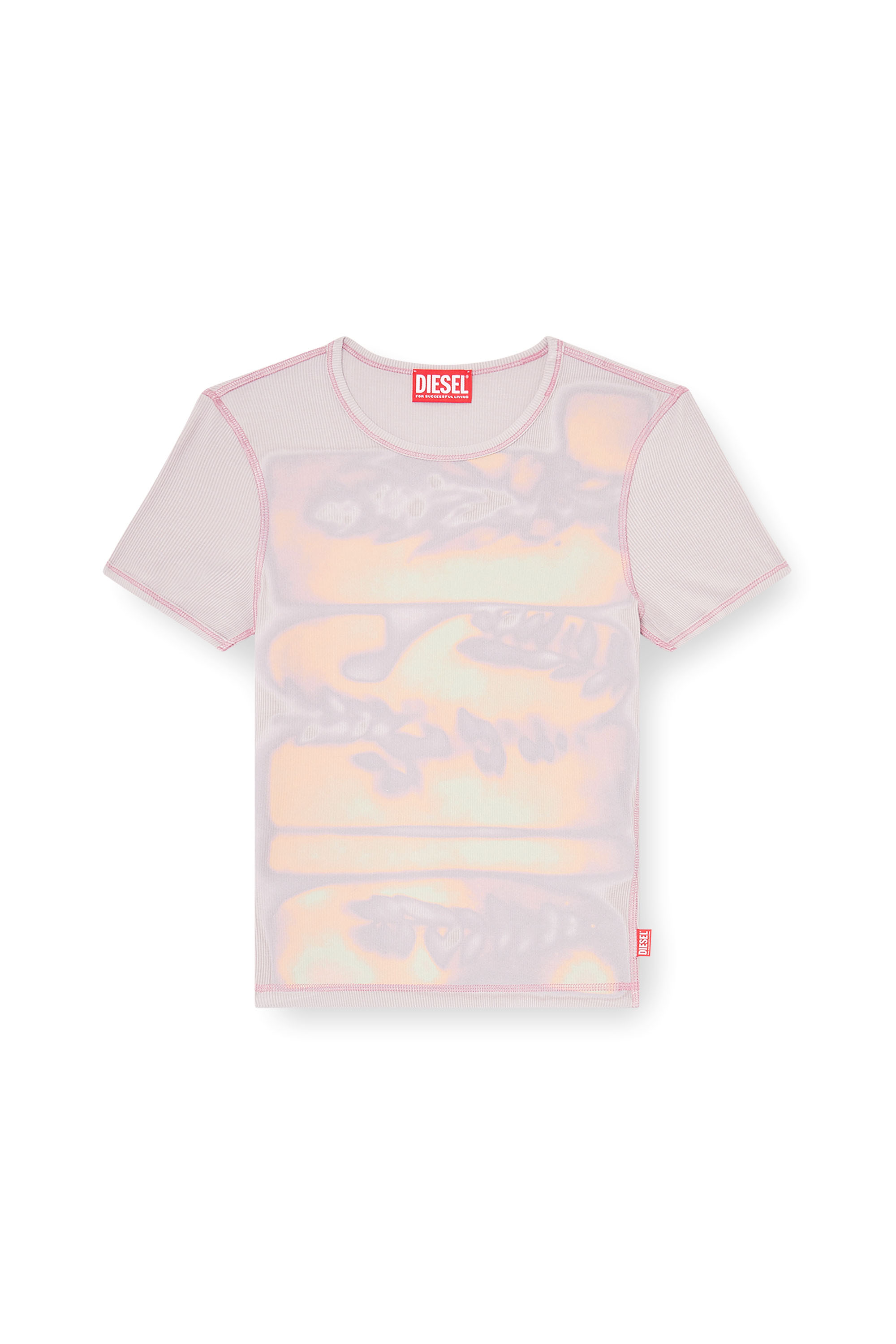 Diesel - T-ELE-LONG-AA1, Top aderente in jersey con stampa grafica Donna in Viola - 2