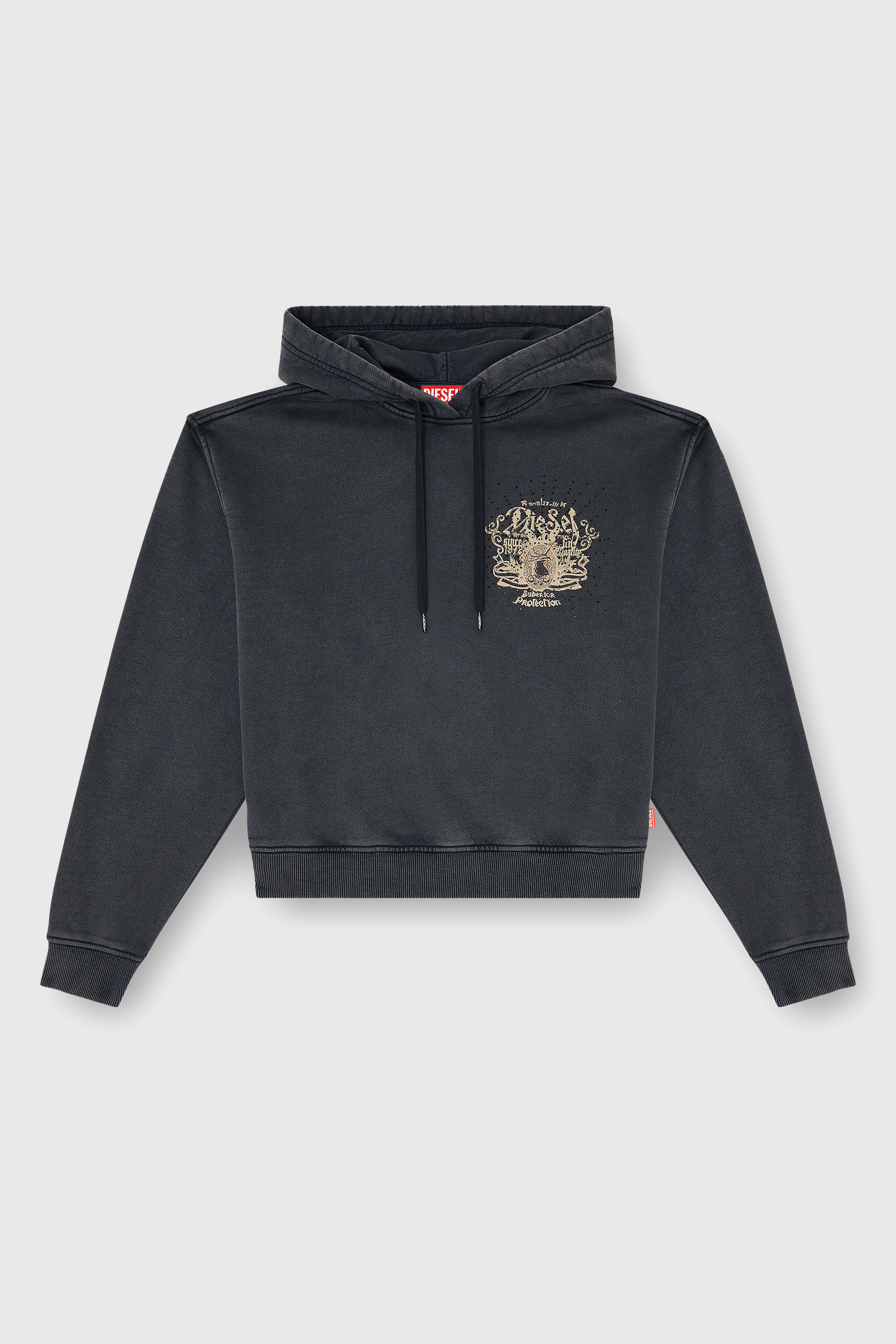 Diesel - F-PHOENY, Woman's Hoodie with prints and rhinestone studs in Black - 2