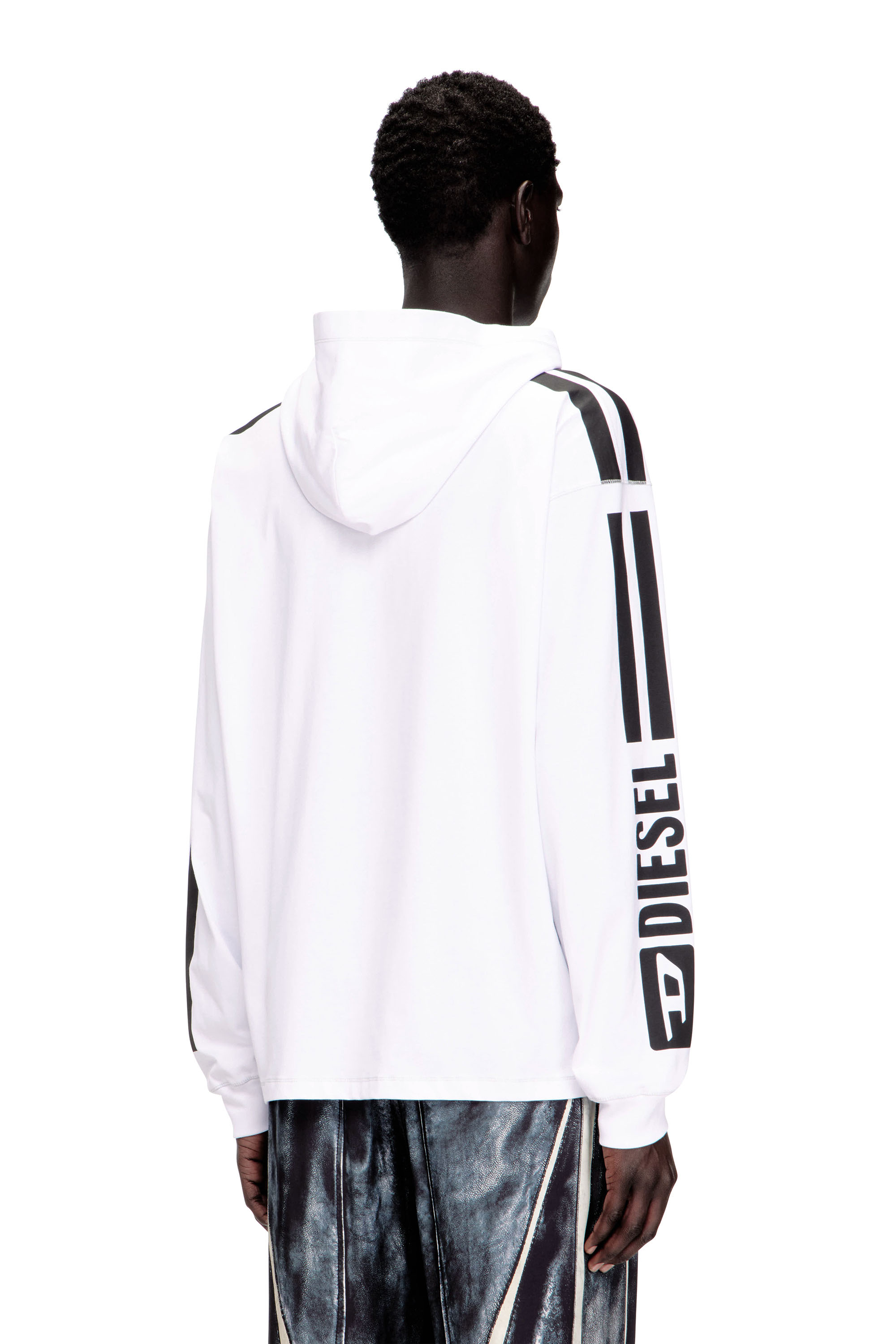Diesel - T-BOXT-LS-HOOD-RIB, T-shirt con cappuccio e grafiche a contrasto Uomo in Bianco - 4