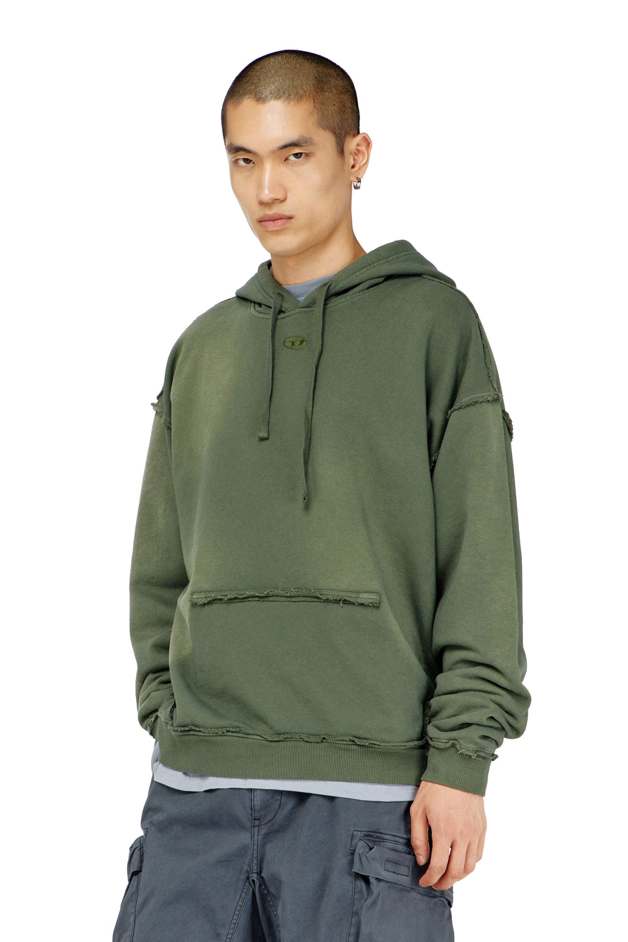 Diesel - S-POCK-HOOD, Hoodie in cotone faded con dettagli sfrangiati Uomo in ToBeDefined - 3