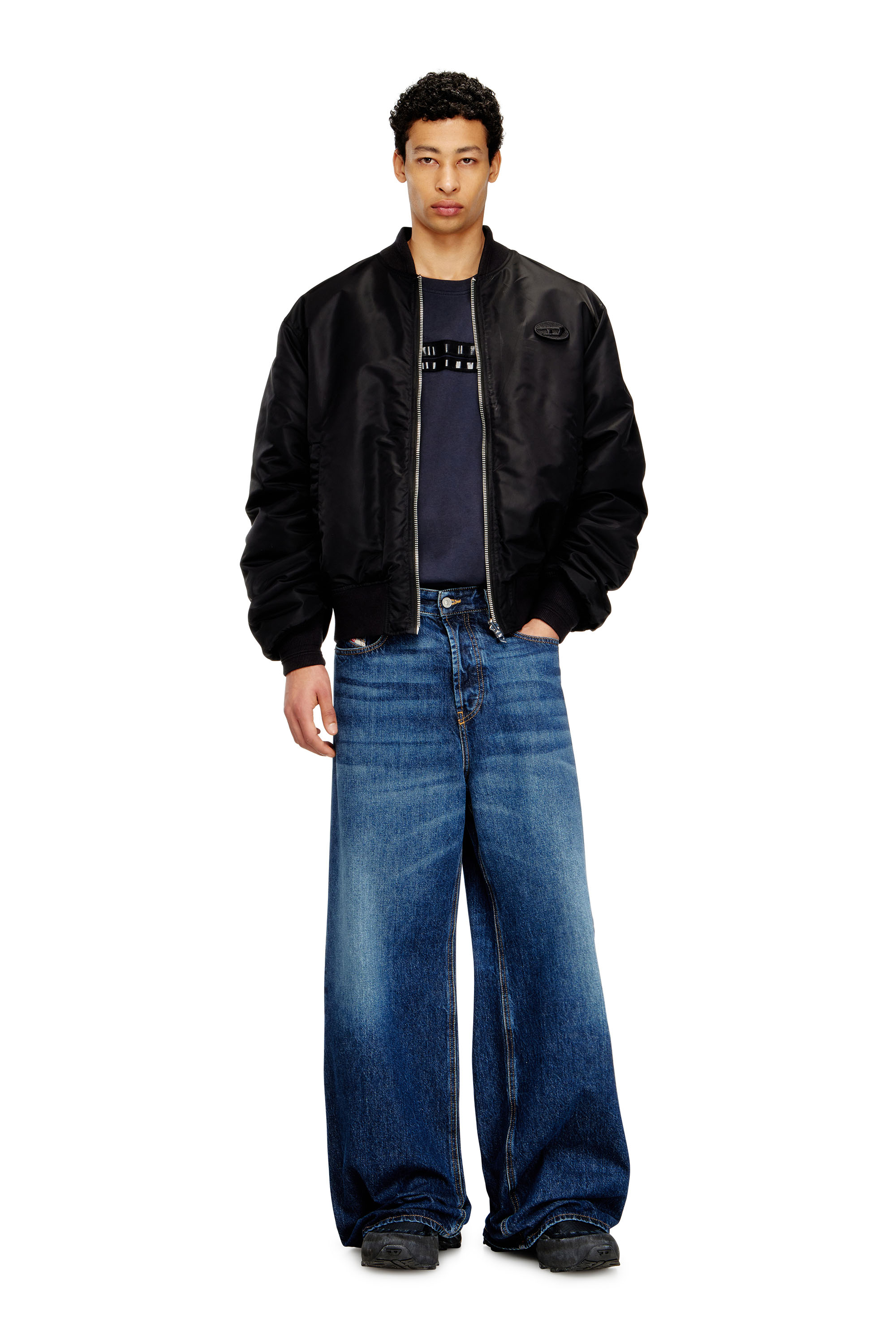 Diesel - T-REDDY, T-shirt classica in cotone con bande in framis Uomo in Blu - 1