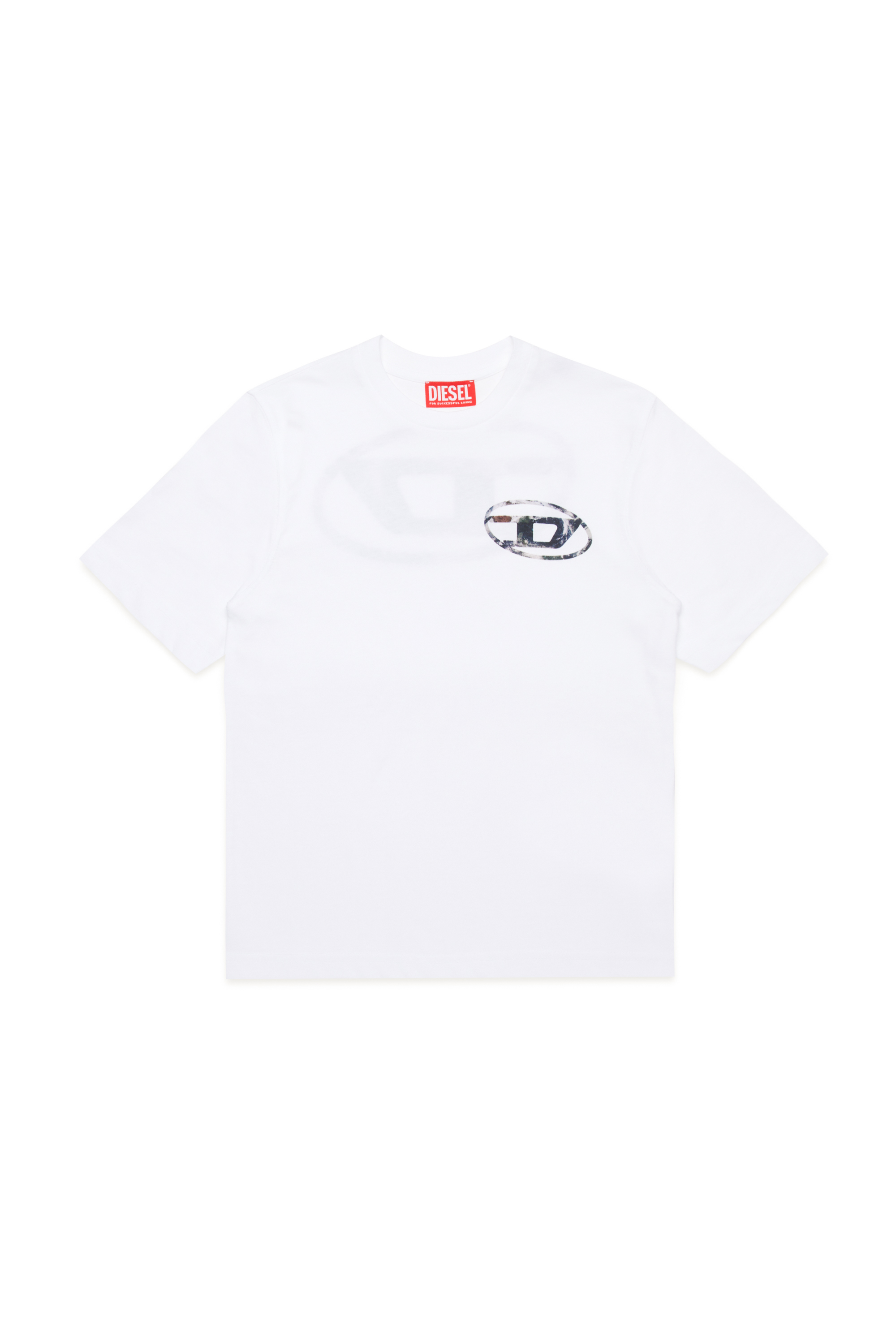 Diesel - TWASHL6 OVER, Uomo T-shirt con logo ovale effetto marmorizzato in Bianco - Image 1