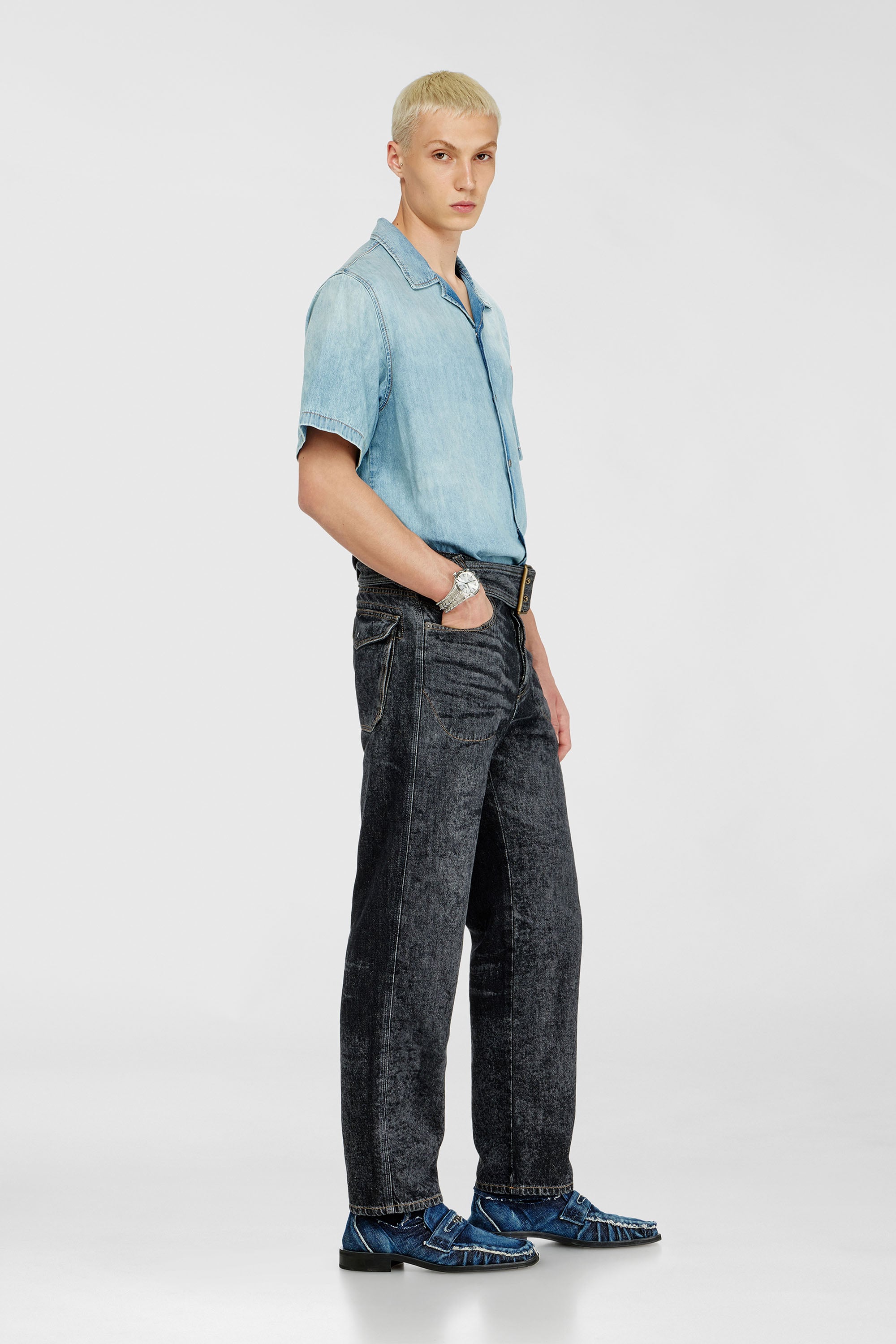 Diesel - Relaxed Jeans D-Marcus 09Q24 Uomo, Nero/Grigio scuro - Image 1