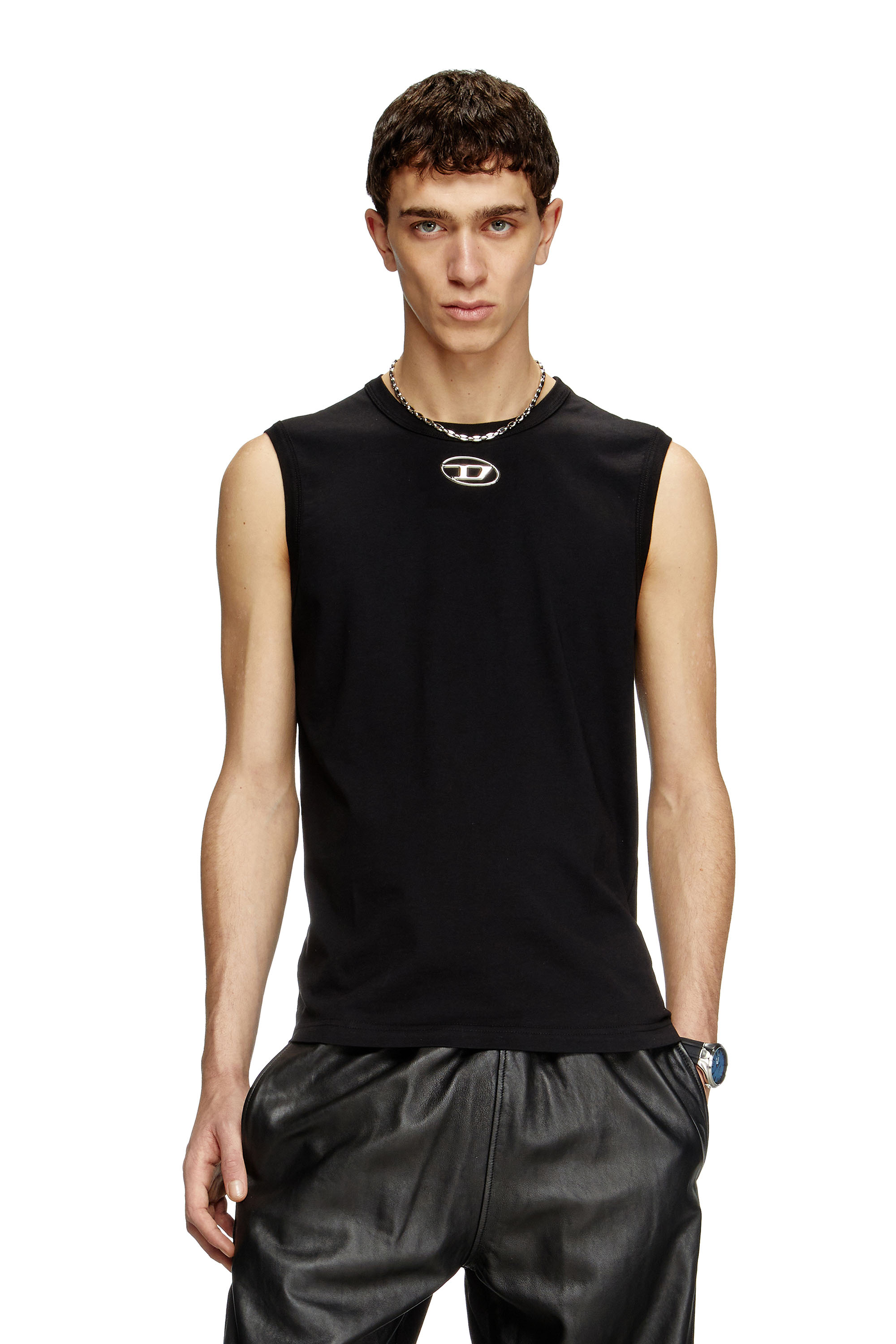 Diesel - T-BISCO-OD, Tank top con Oval D metallizzato Uomo in Nero - 3
